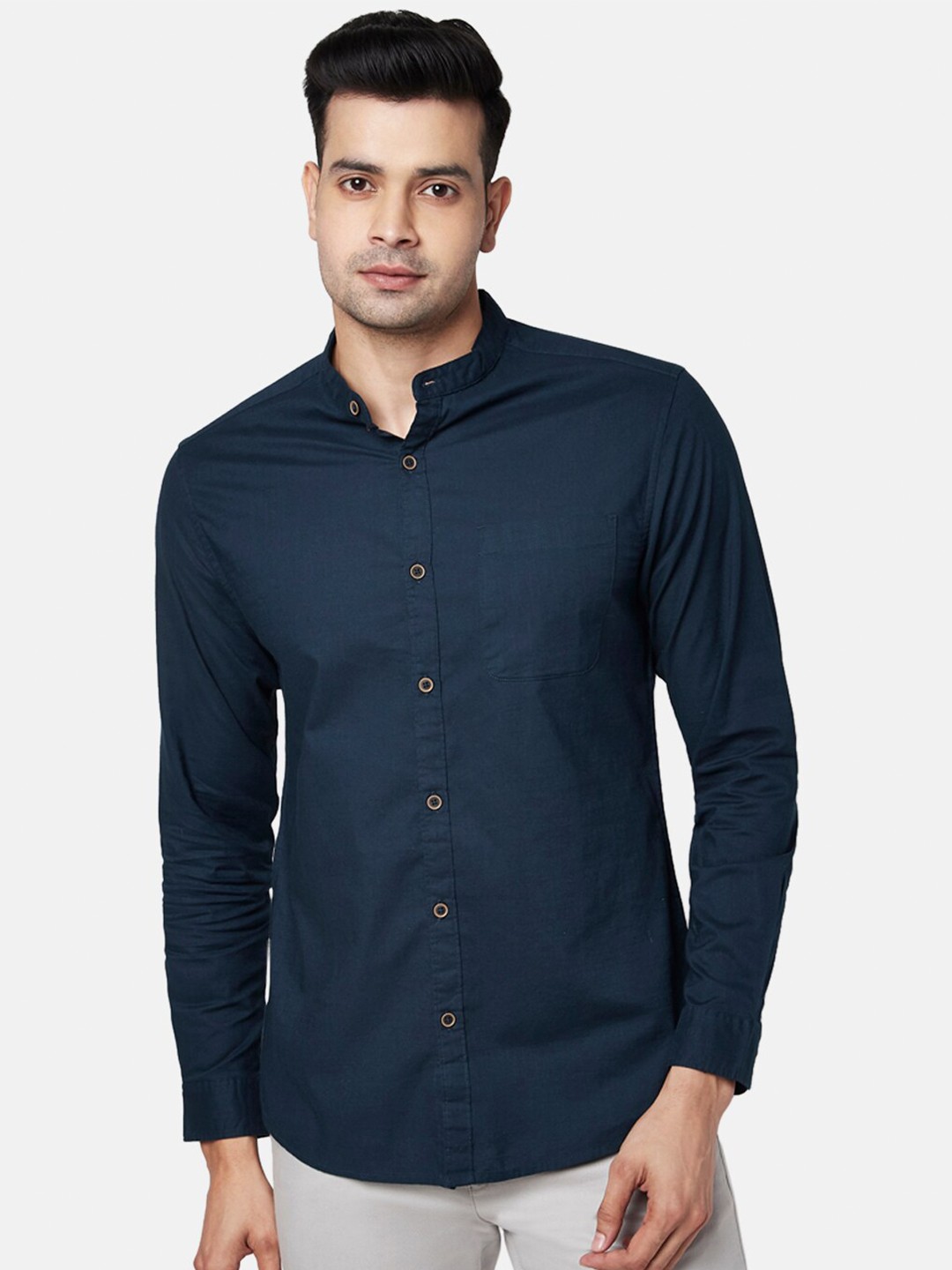 

BYFORD by Pantaloons Men Navy Blue Slim Fit Cotton Casual Shirt