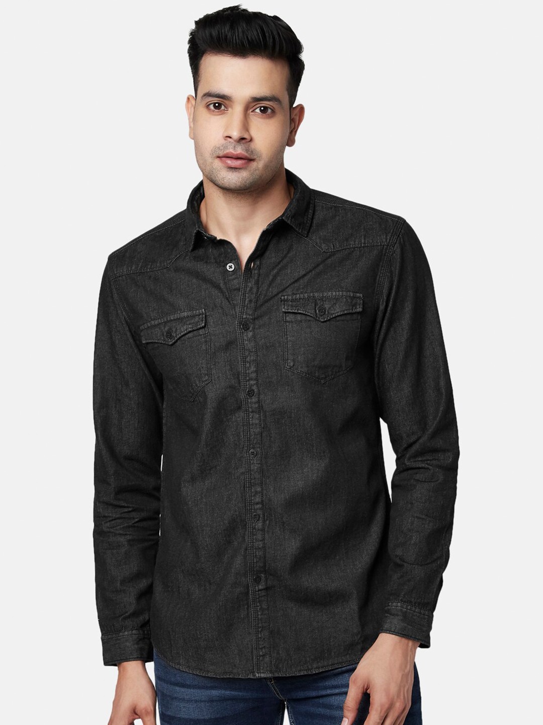 

SF JEANS by Pantaloons Men Black Slim Fit Casual Shirt