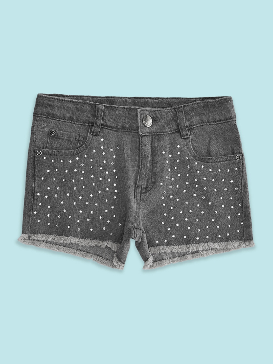 

Pantaloons Junior Girls Grey Printed Denim Shorts