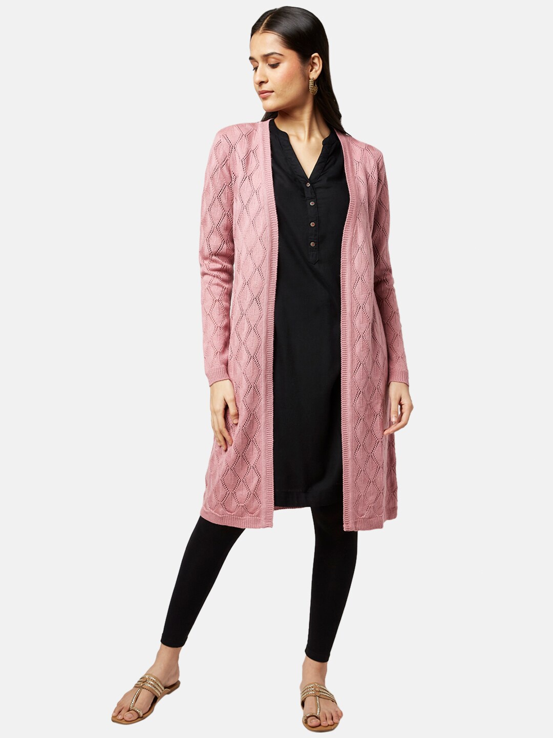 

RANGMANCH BY PANTALOONS Women Pink Longline Acrylic Shrug