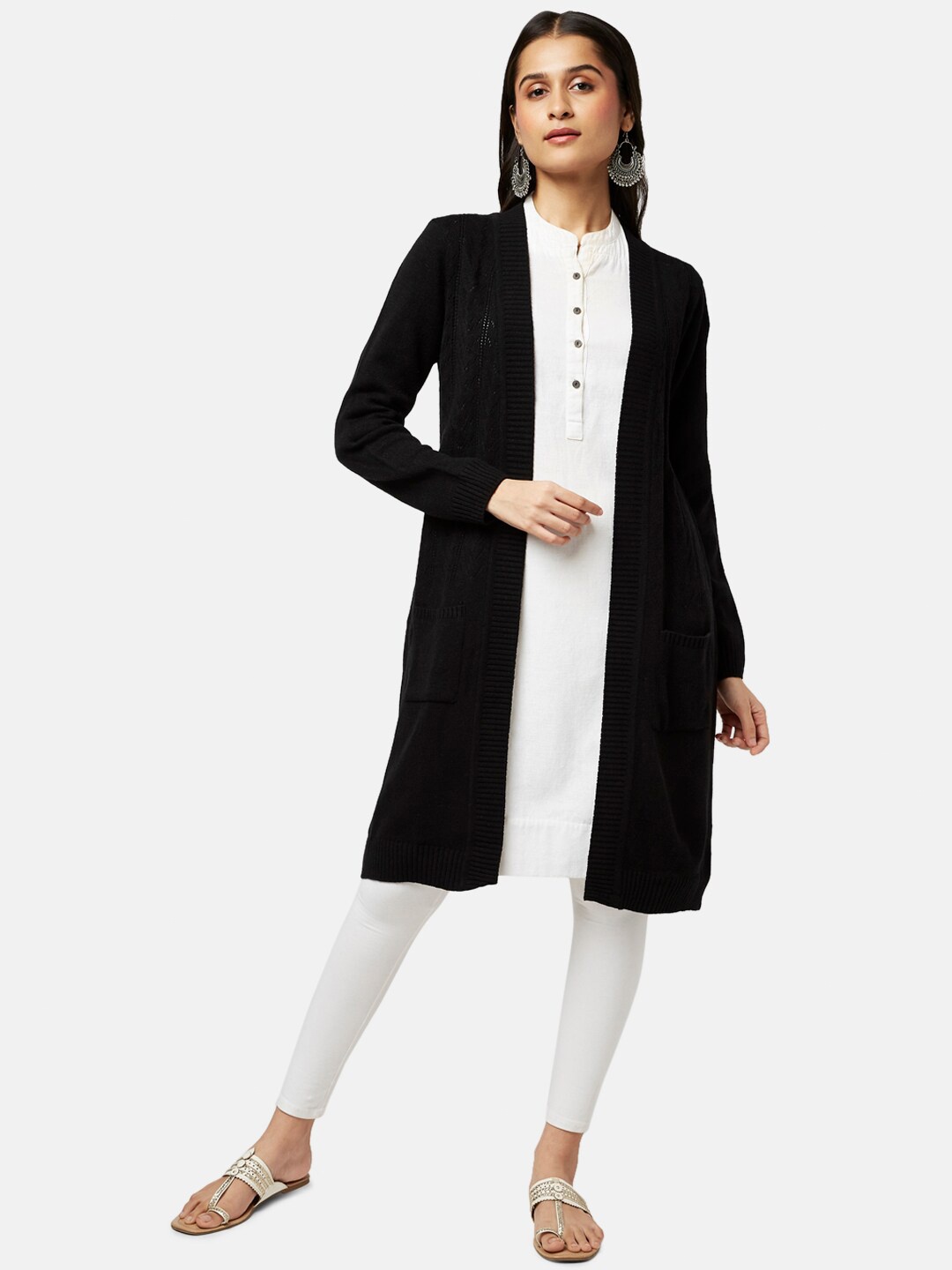 

RANGMANCH BY PANTALOONS Women Black Longline Acrylic Shrug