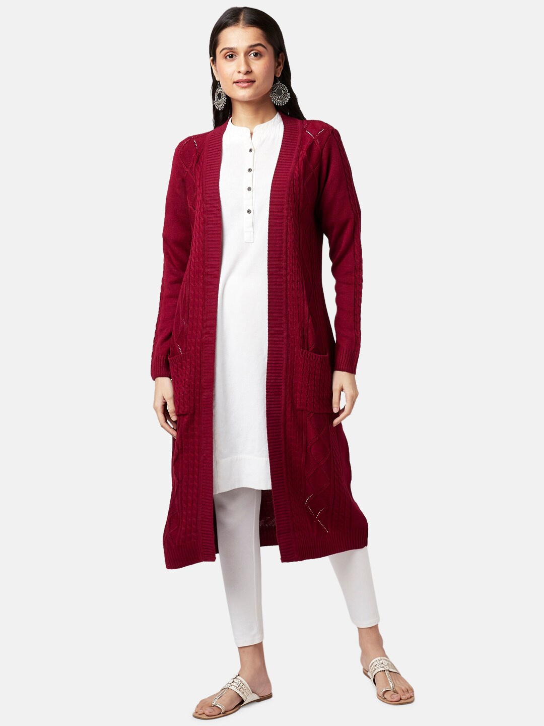 

RANGMANCH BY PANTALOONS Women Red Longline Acrylic Shrug