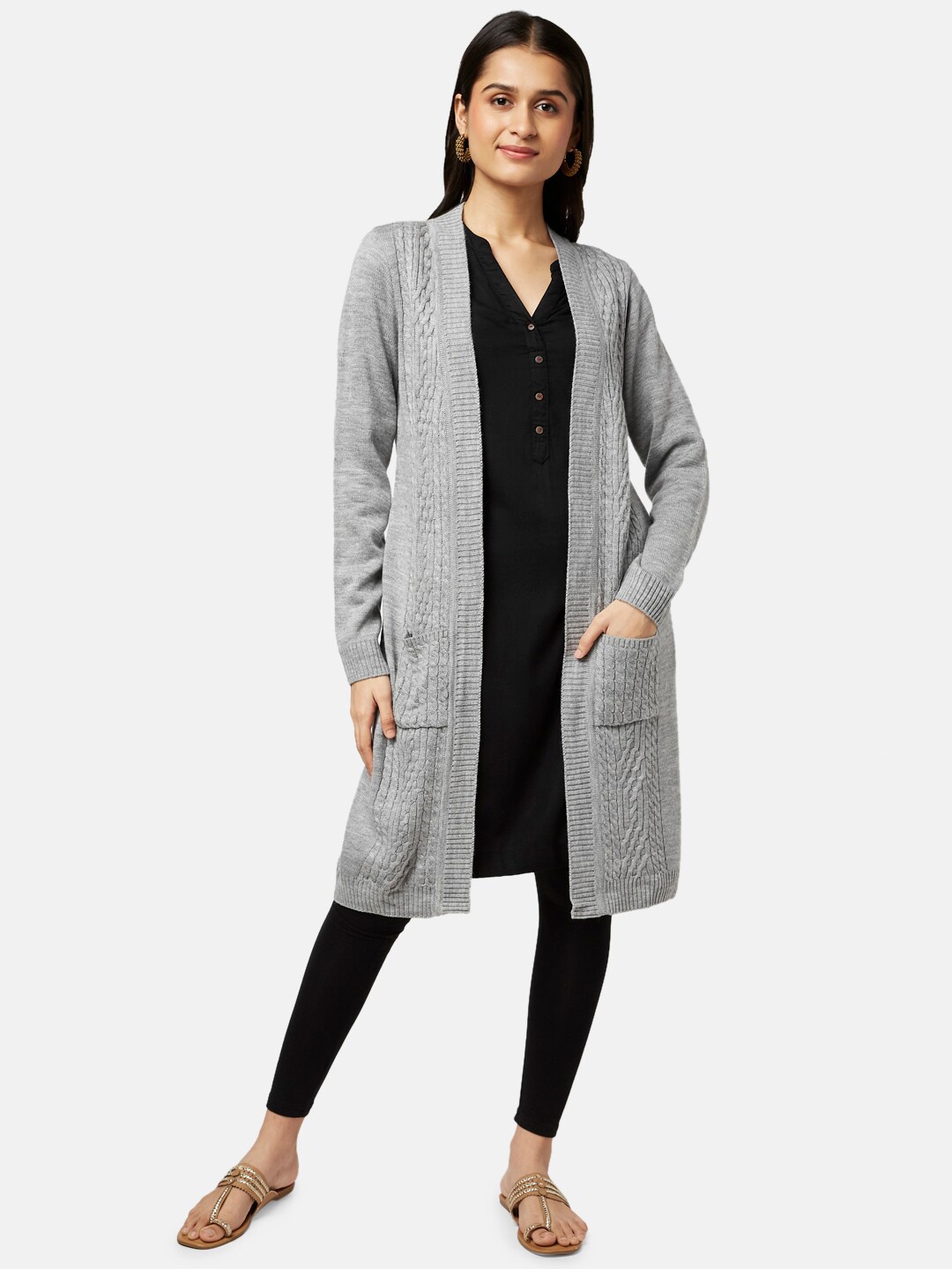

RANGMANCH BY PANTALOONS Women Grey Longline Acrylic Shrug