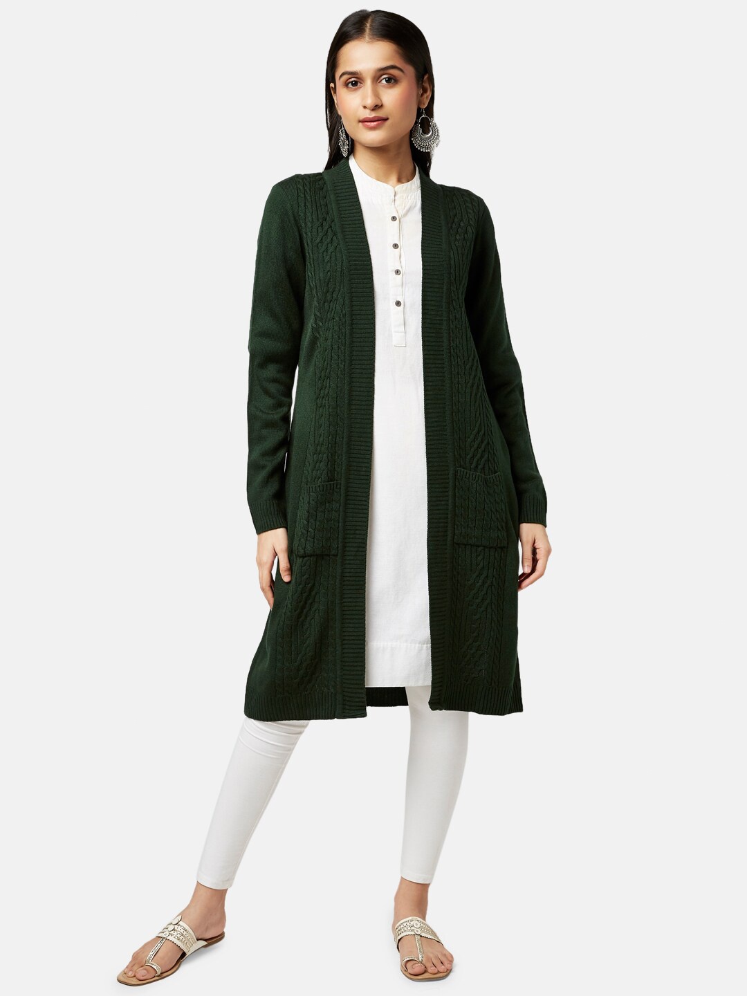 

RANGMANCH BY PANTALOONS Women Green Longline Acrylic Shrug