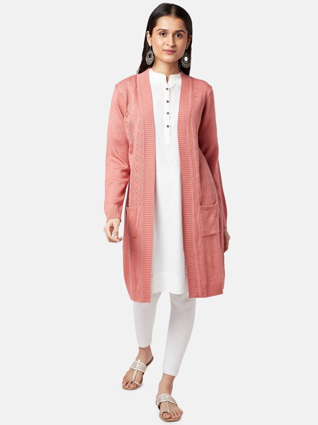 

RANGMANCH BY PANTALOONS Women Pink Longline Acrylic Shrug