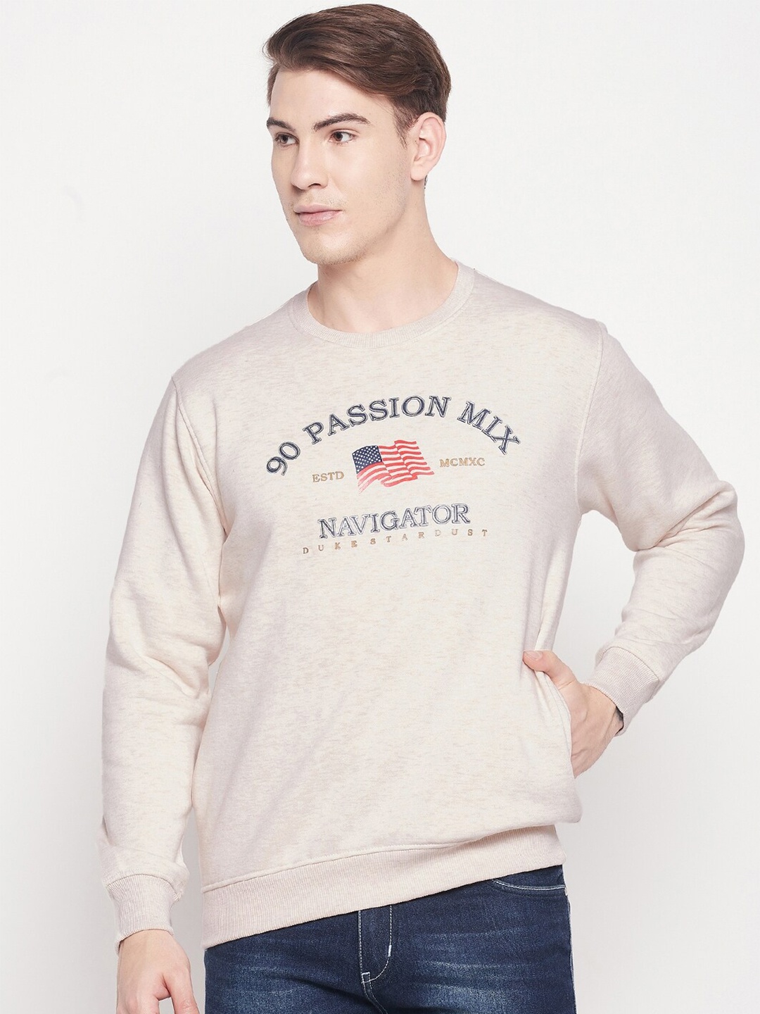 

Duke Men Beige Printed Sweatshirt
