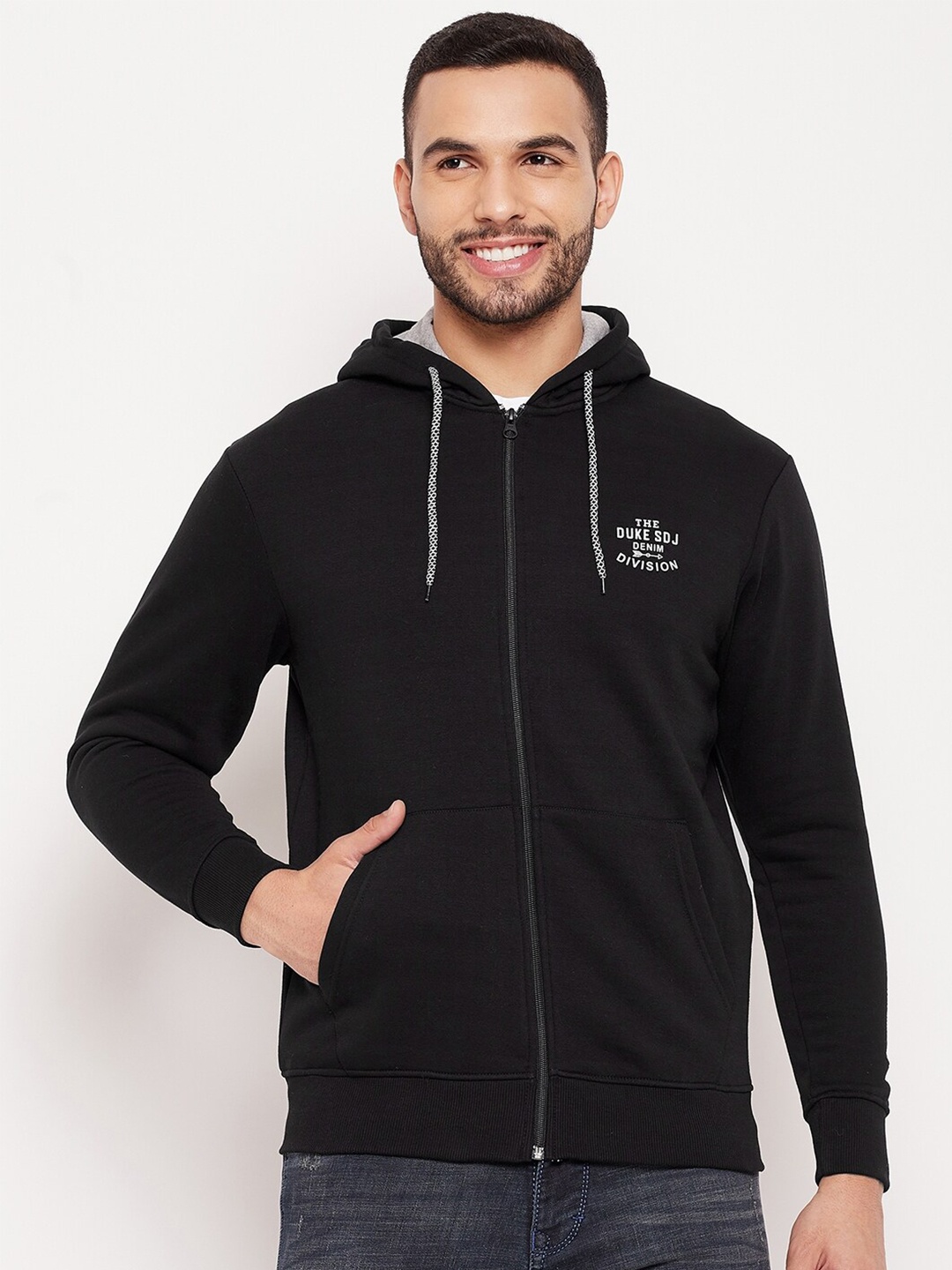 

Duke Men Black Solid Hooded Sweatshirt