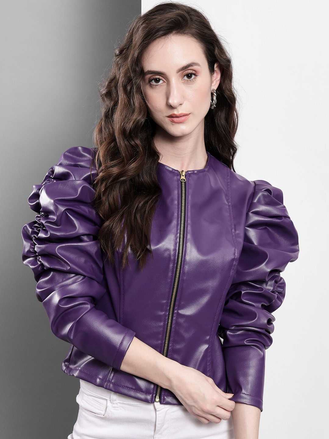 

Darzi Women Purple Leather Tailored Jacket