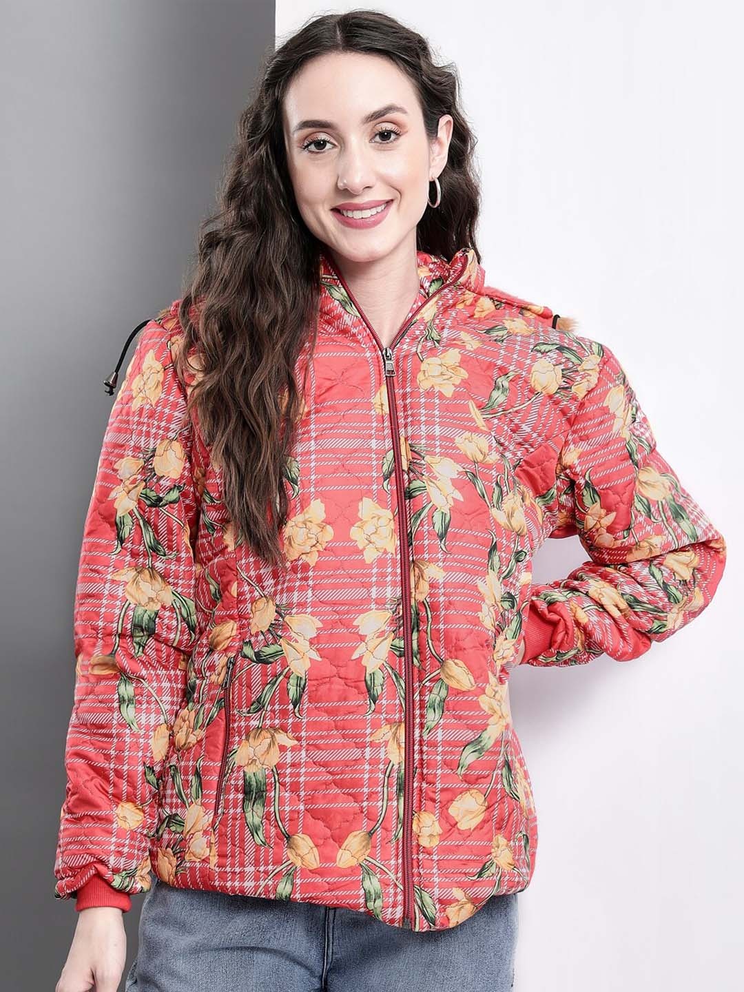 

Darzi Women Pink Yellow Floral Tailored Jacket