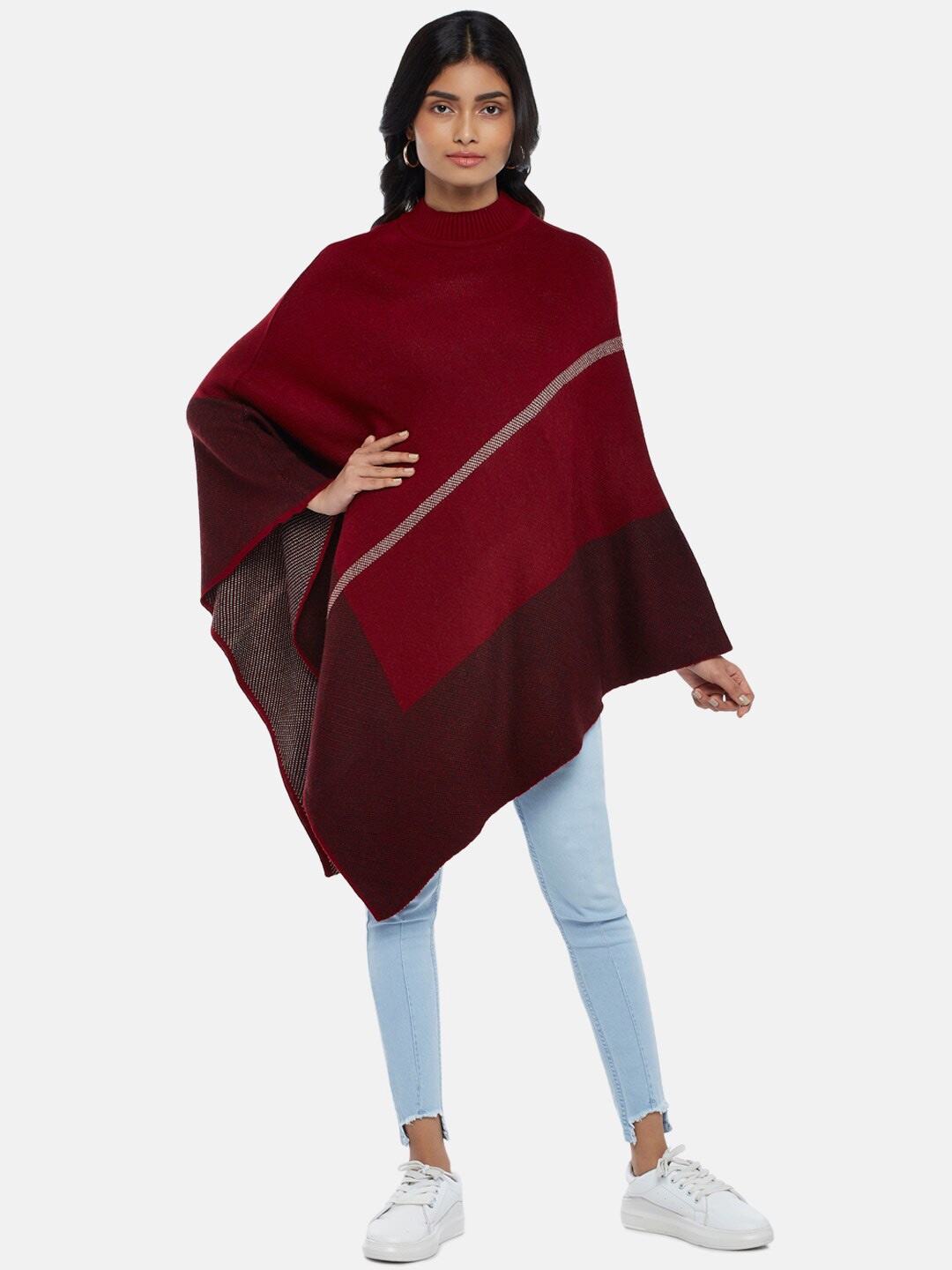 

Honey by Pantaloons Women Maroon & Brown Longline Poncho