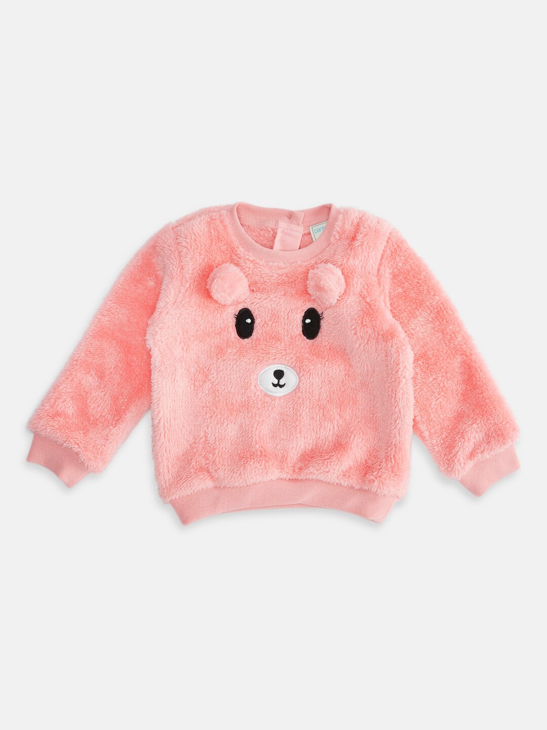 

Pantaloons Baby Girls Peach-Coloured & White Printed Pullover with Fuzzy Detail