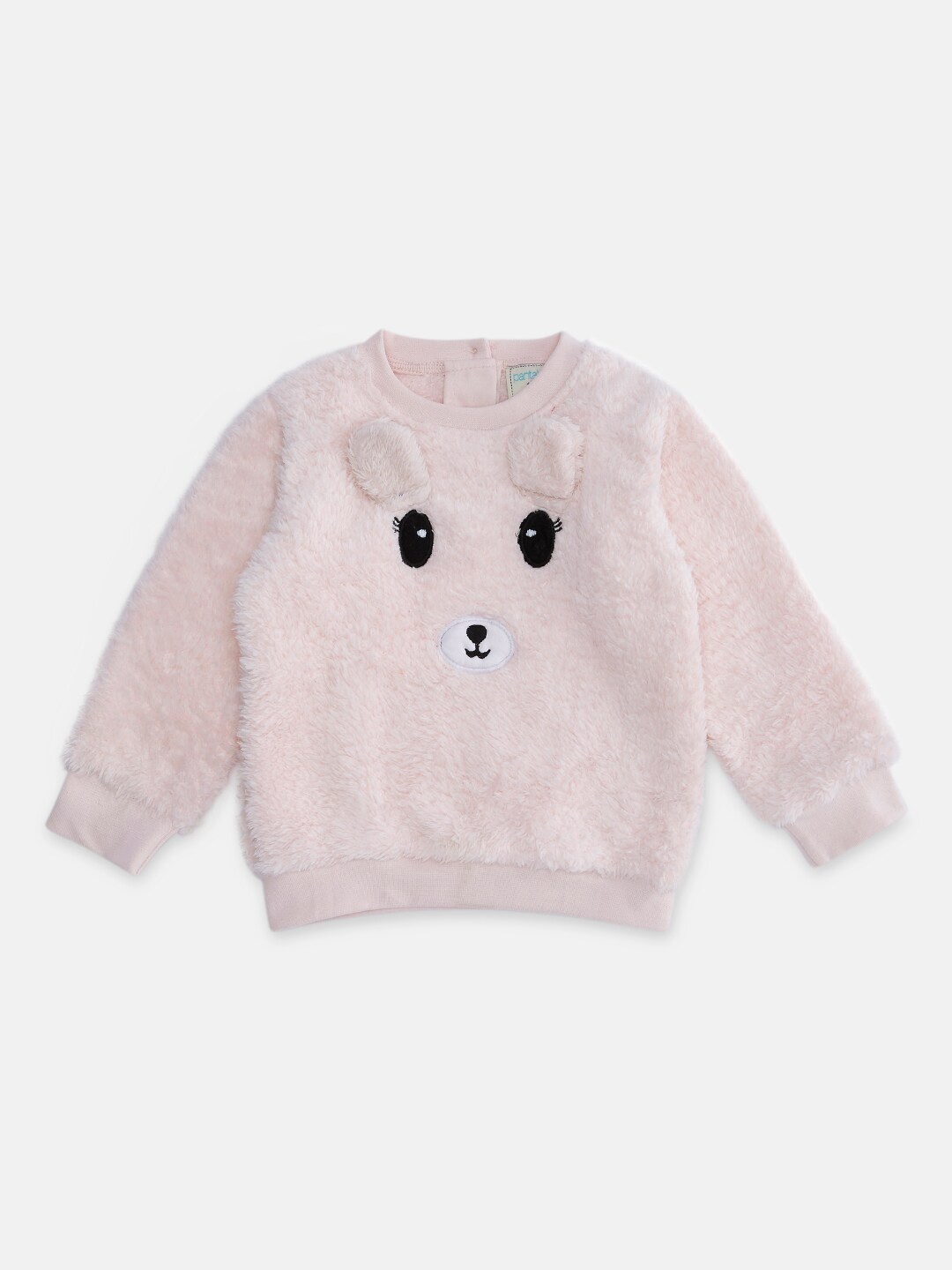 

Pantaloons Baby Girls Pink & White Pullover with Fuzzy Detail