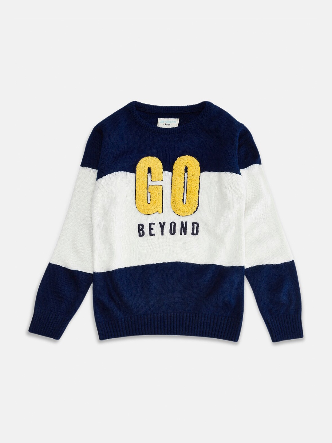 

Pantaloons Junior Boys Navy Blue & White Colourblocked Cotton Pullover