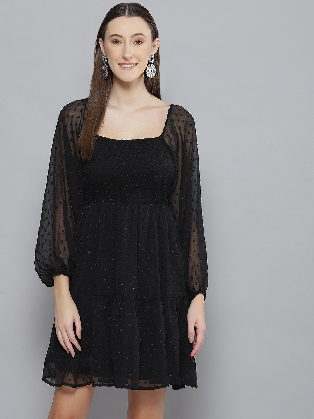 

Femella Black Chiffon Smocked Dress