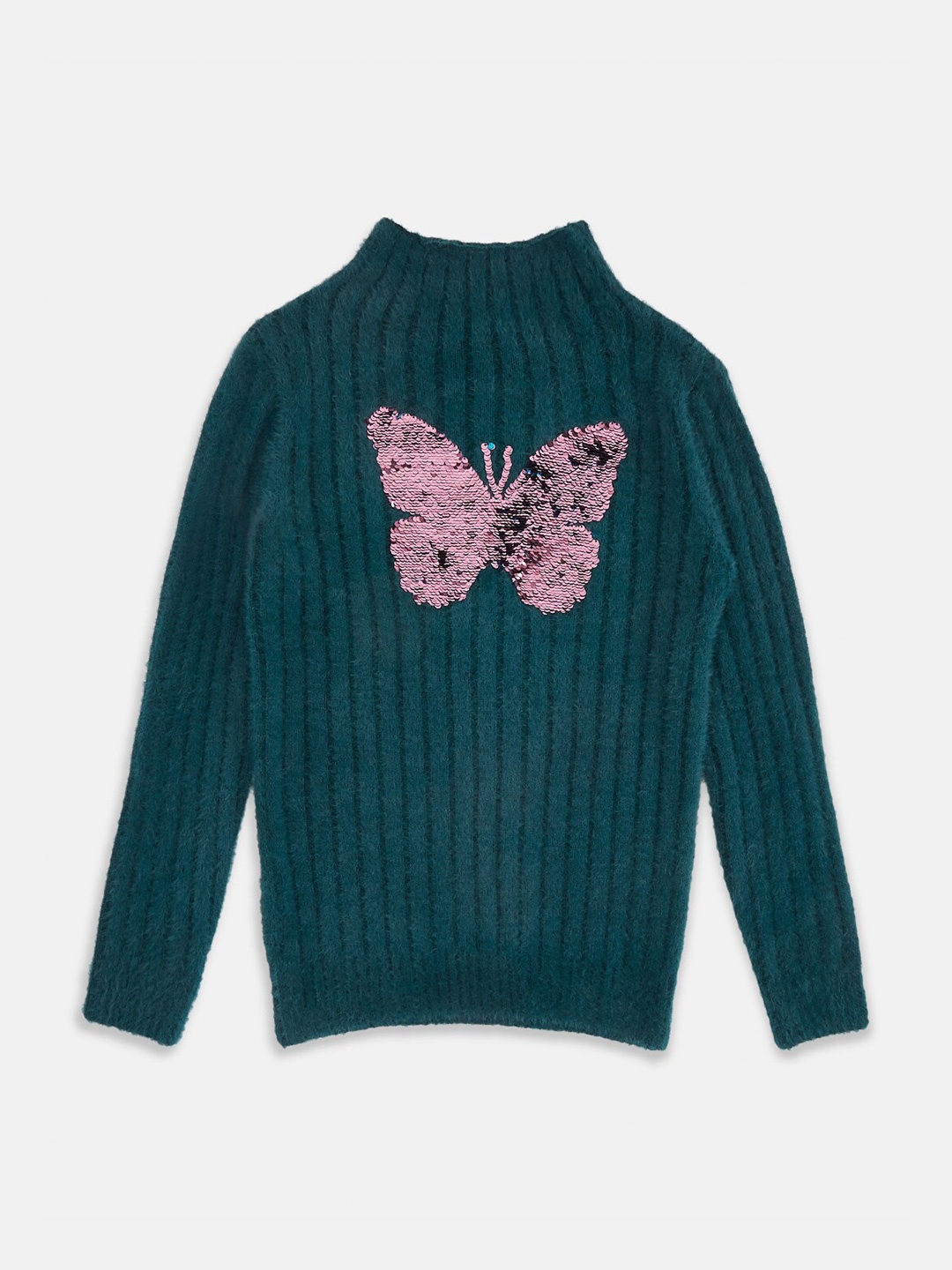 

Pantaloons Junior Girls Teal & Pink Pullover with Embellished Detail