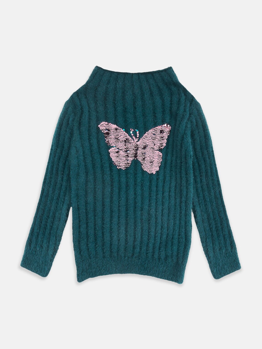 

Pantaloons Junior Girls Teal & Pink Pullover with Embellished Detail