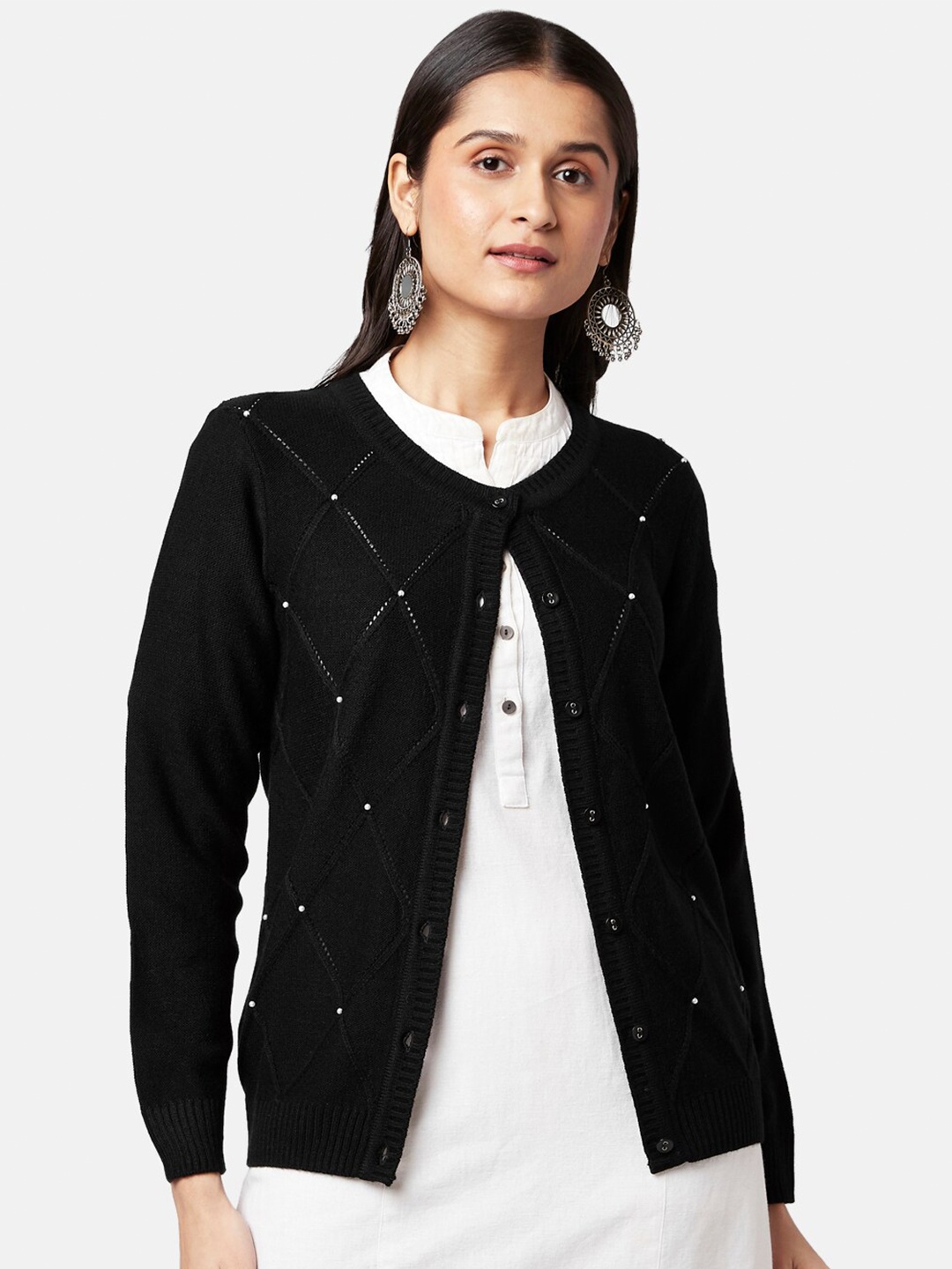 

RANGMANCH BY PANTALOONS Women Black & White Acrylic Cardigan