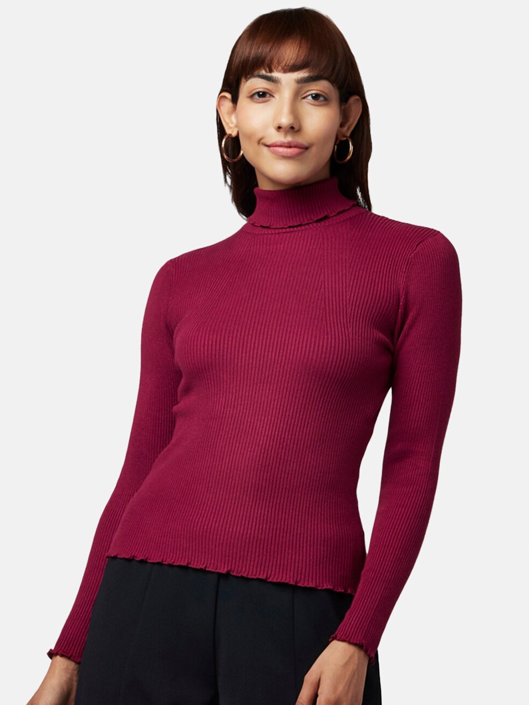 

Honey by Pantaloons Maroon Solid Fitted Long Sleeves Top