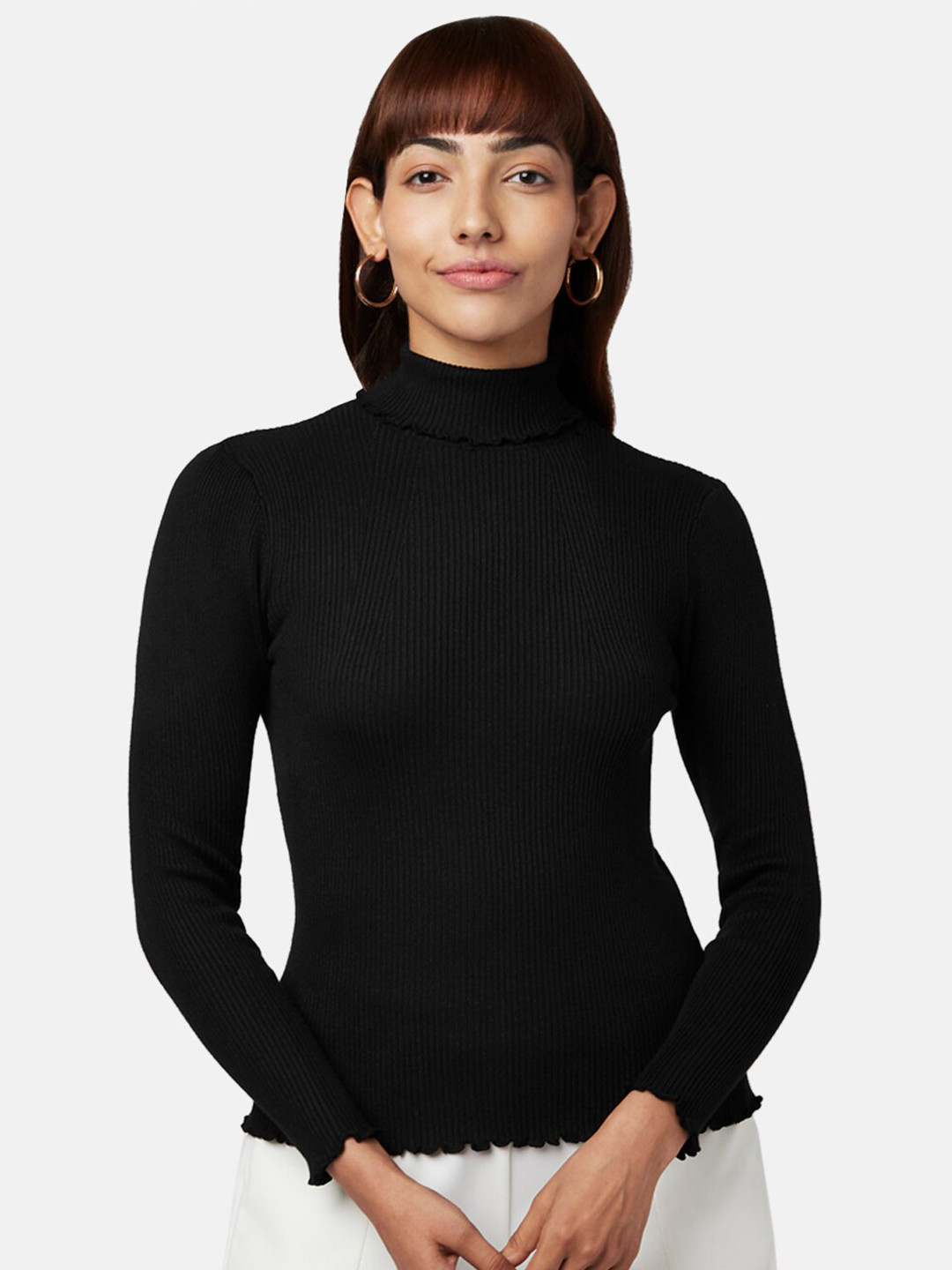 

Honey by Pantaloons Black Solid Long Sleeves Fitted Top