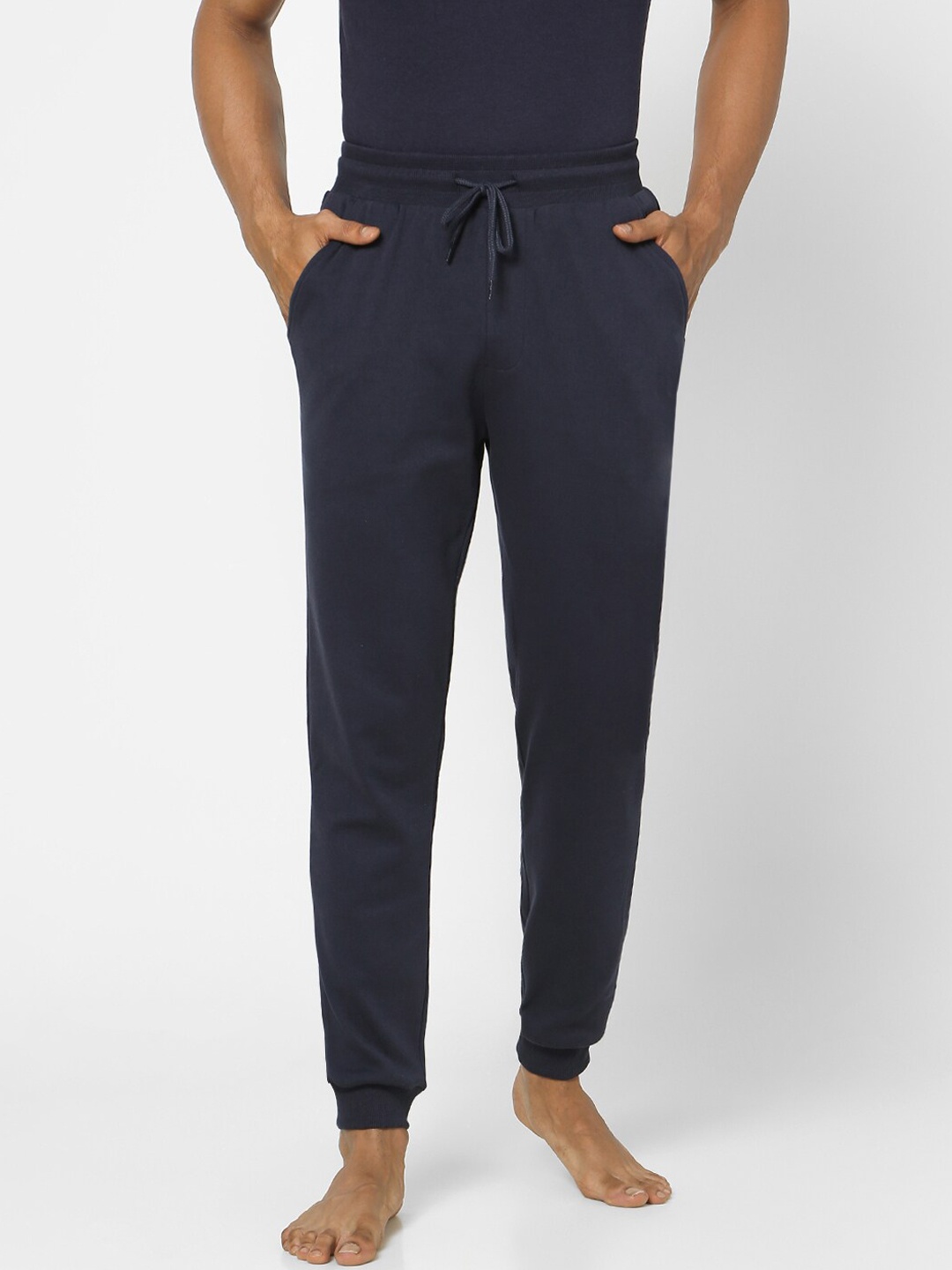 

Ajile by Pantaloons Men Navy Blue Solid Slim-Fit Cotton Joggers