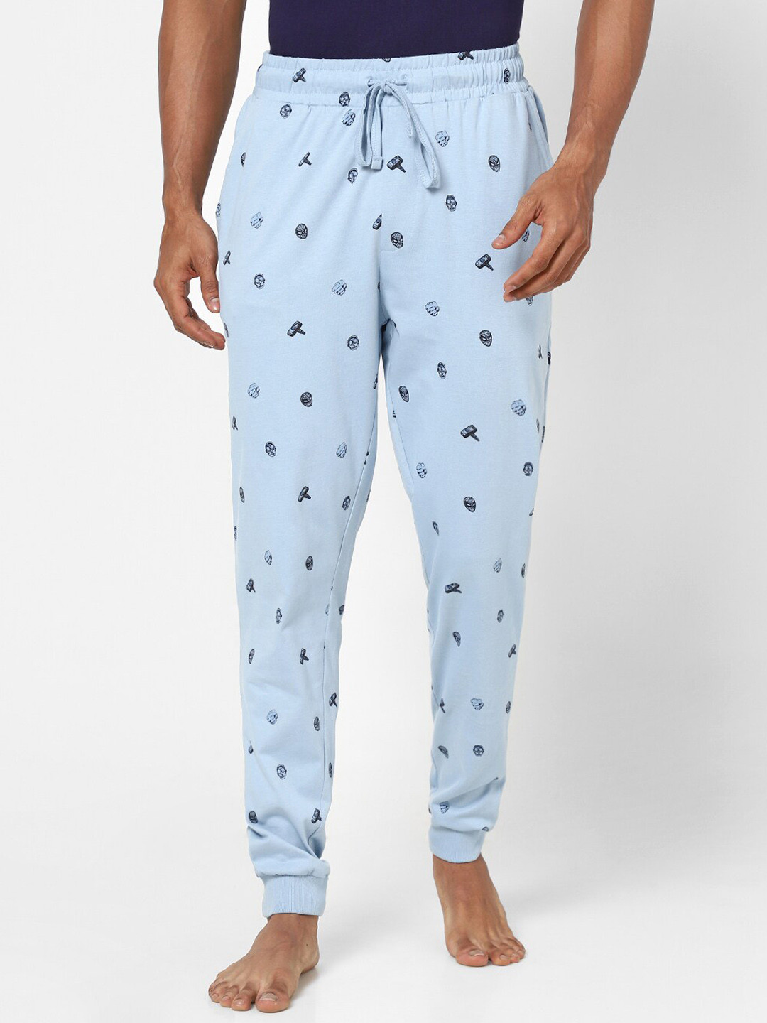 

Ajile by Pantaloons Men Blue Printed Slim-Fit Cotton Joggers