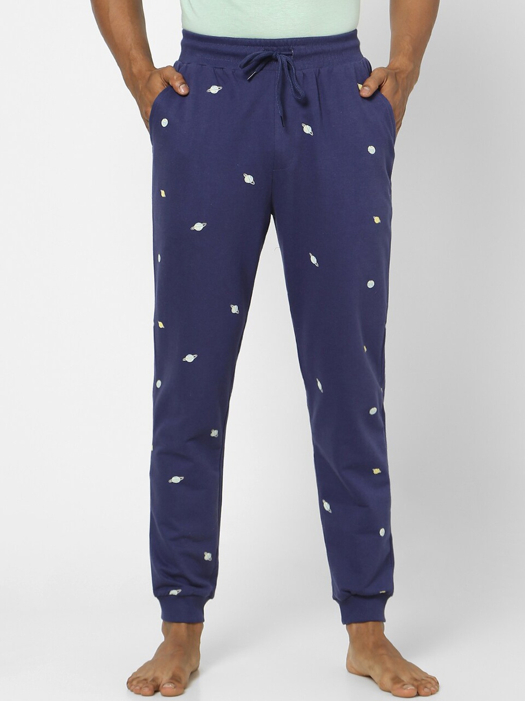 

Ajile by Pantaloons Men Navy Blue Printed Cotton Joggers
