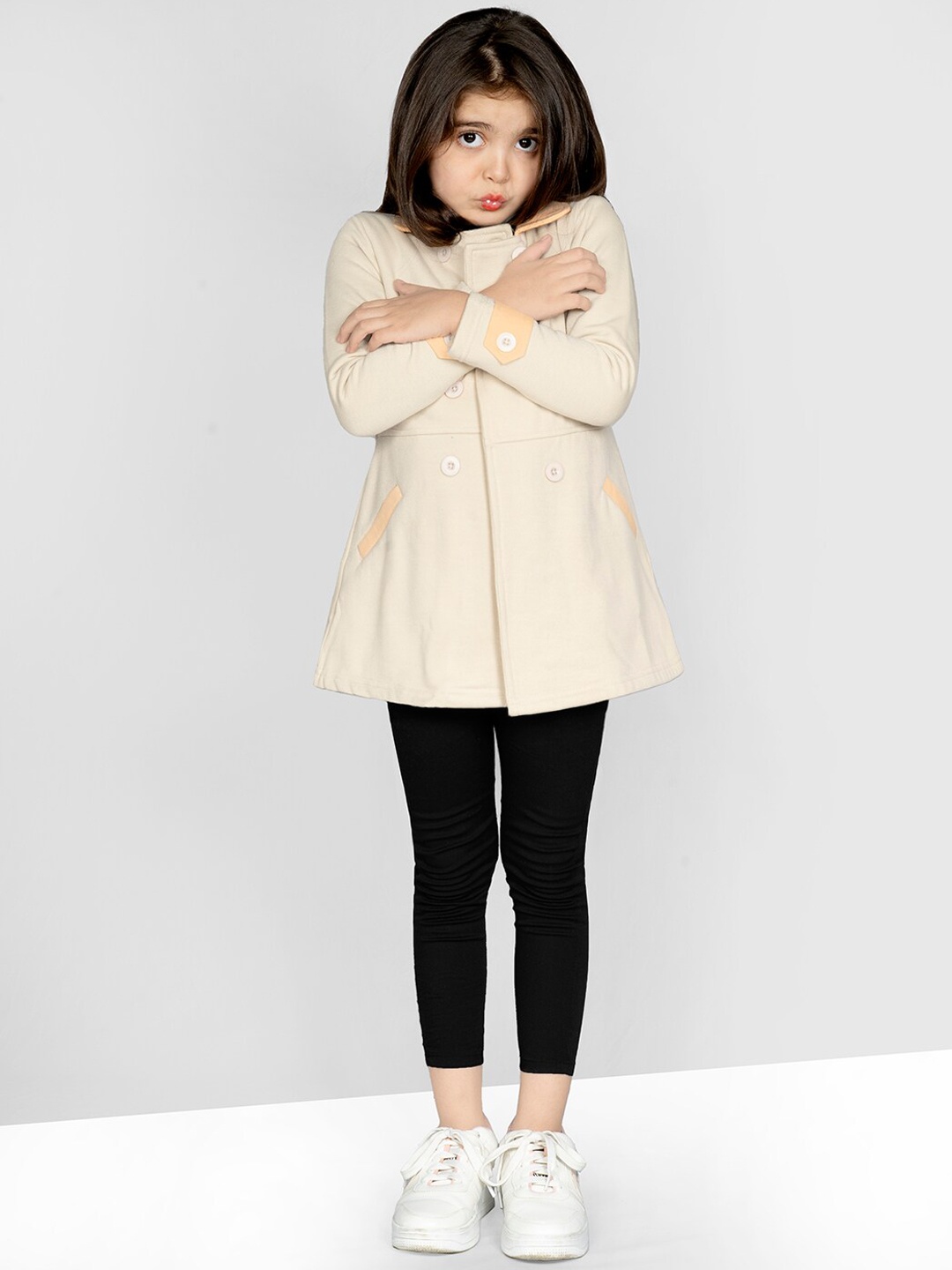 

Naughty Ninos Girls Beige Solid Pea Coat