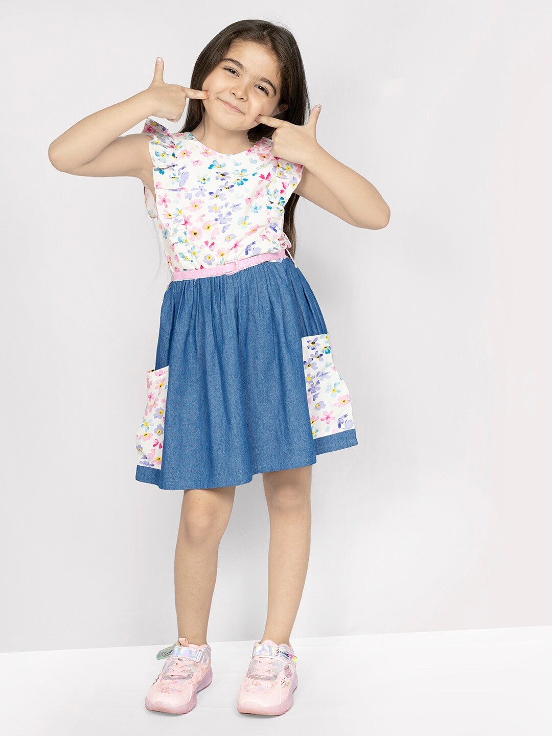 

Naughty Ninos Girls White & Blue Floral Dress