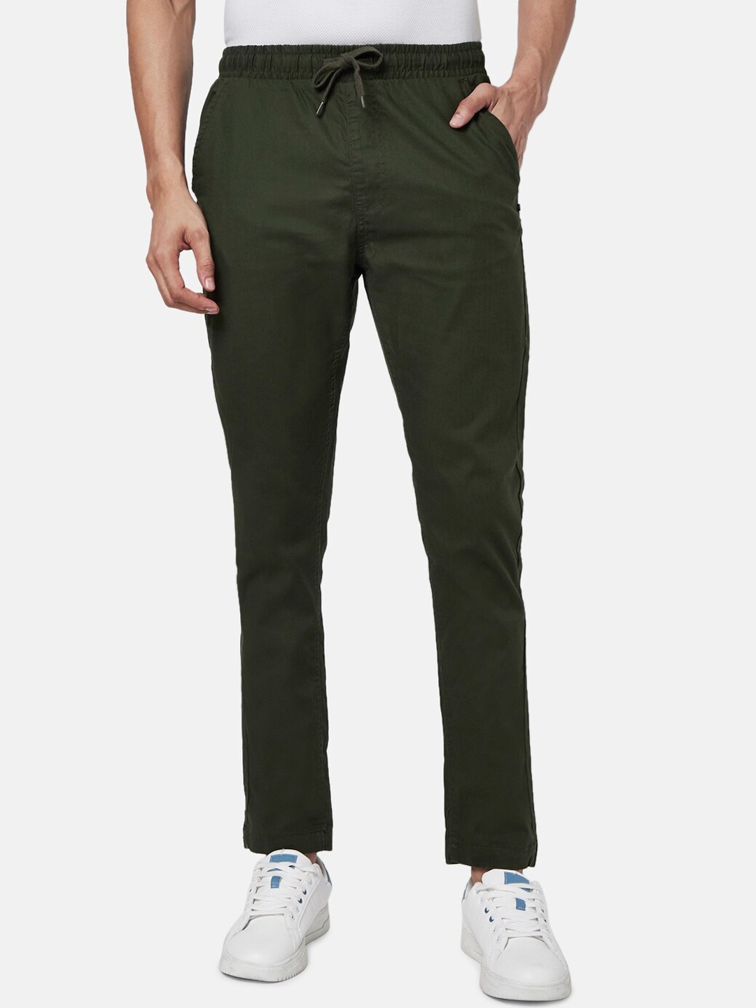 

Urban Ranger by pantaloons Men Olive Green Slim Fit Trousers