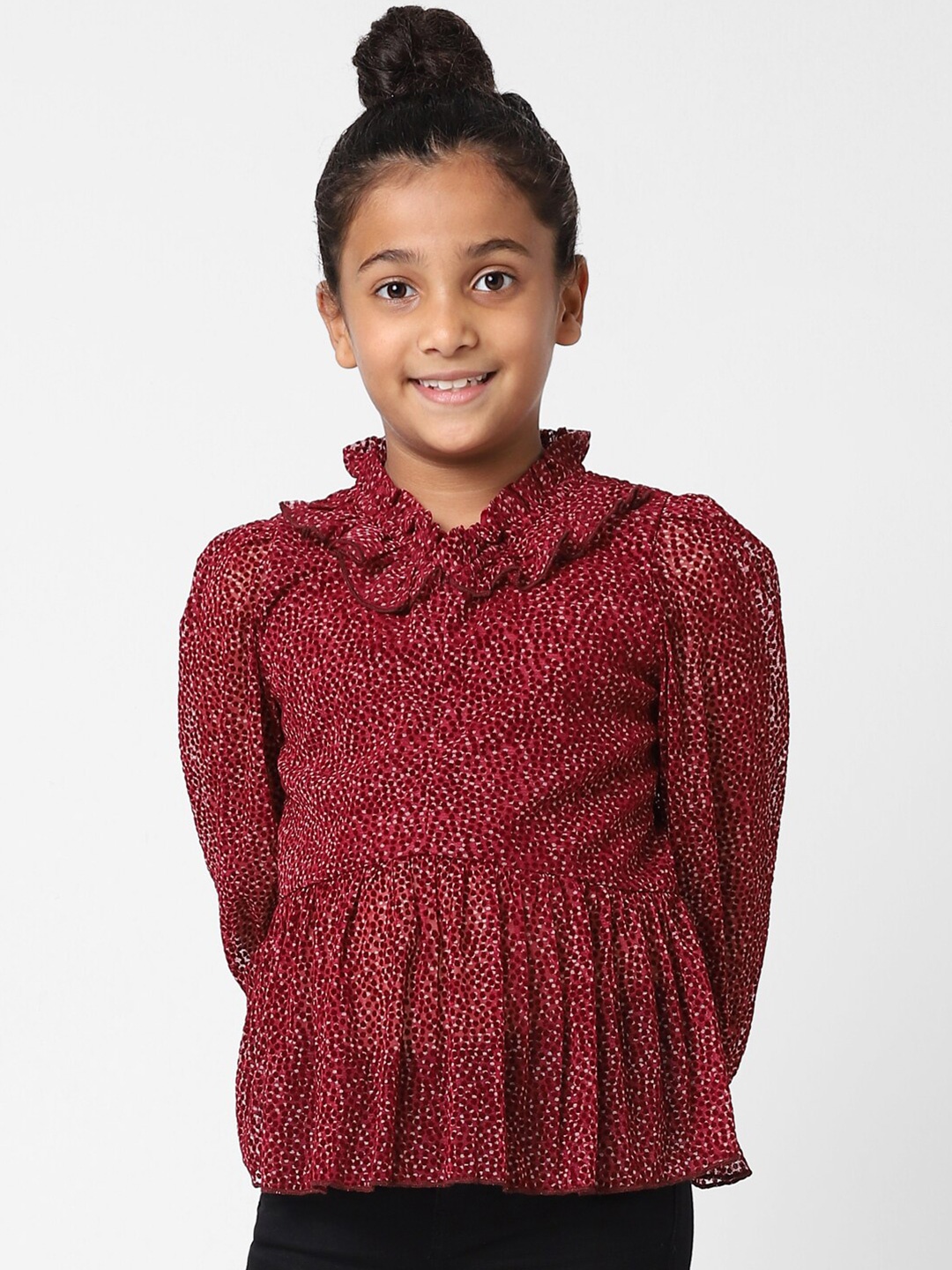 

KIDS ONLY Maroon & White Geometric Print Top