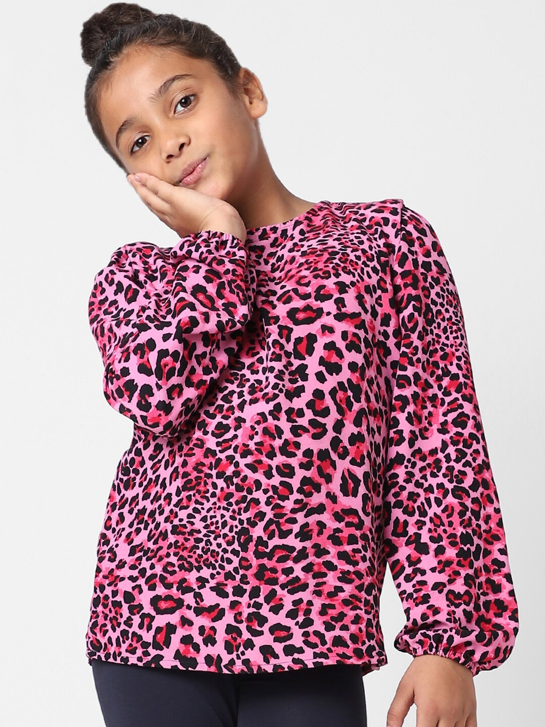 

KIDS ONLY Pink & Black Animal Print Top