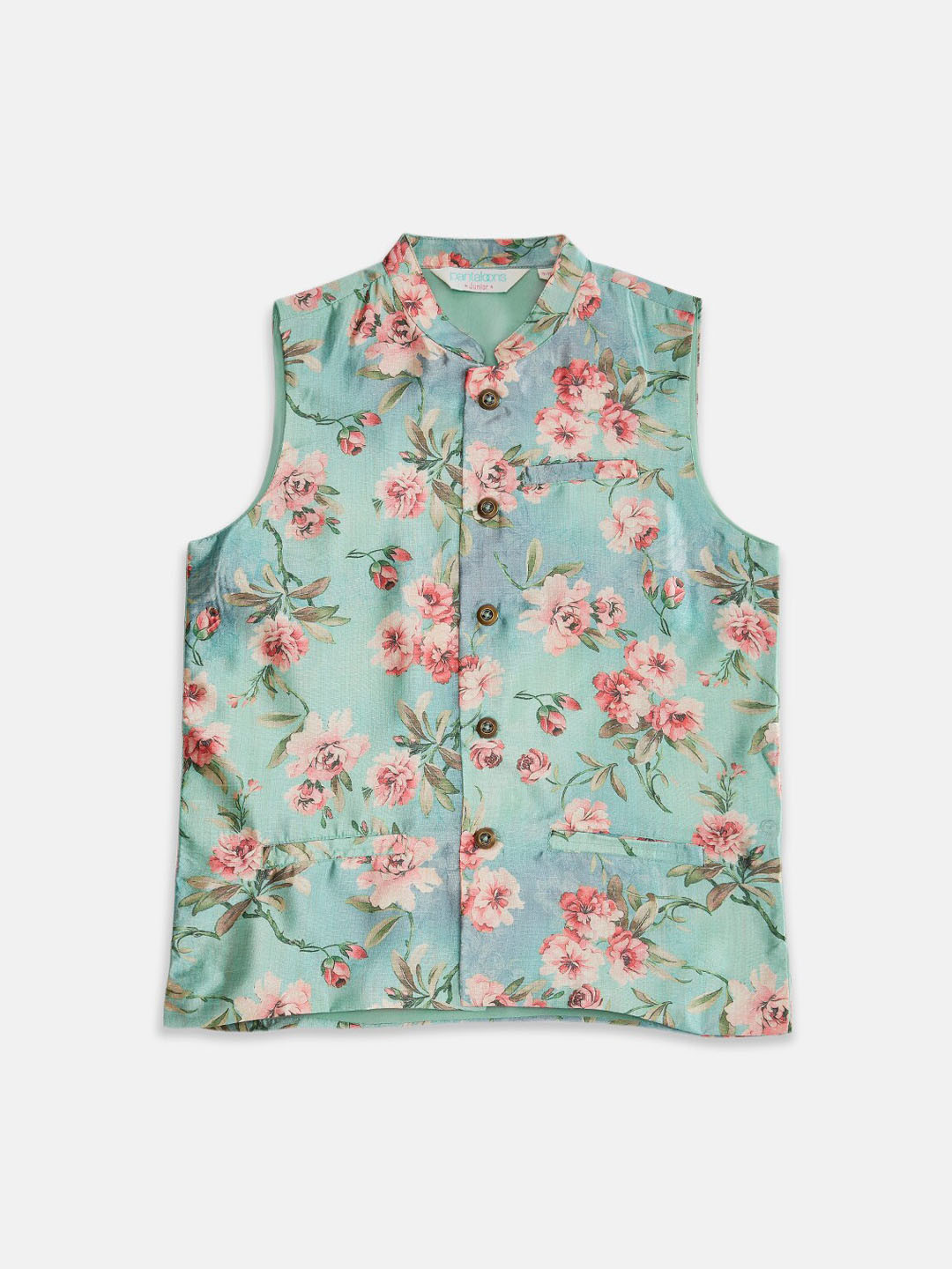 

indus route by Pantaloons Boys Green & Pink Floral Printed Waistcoat