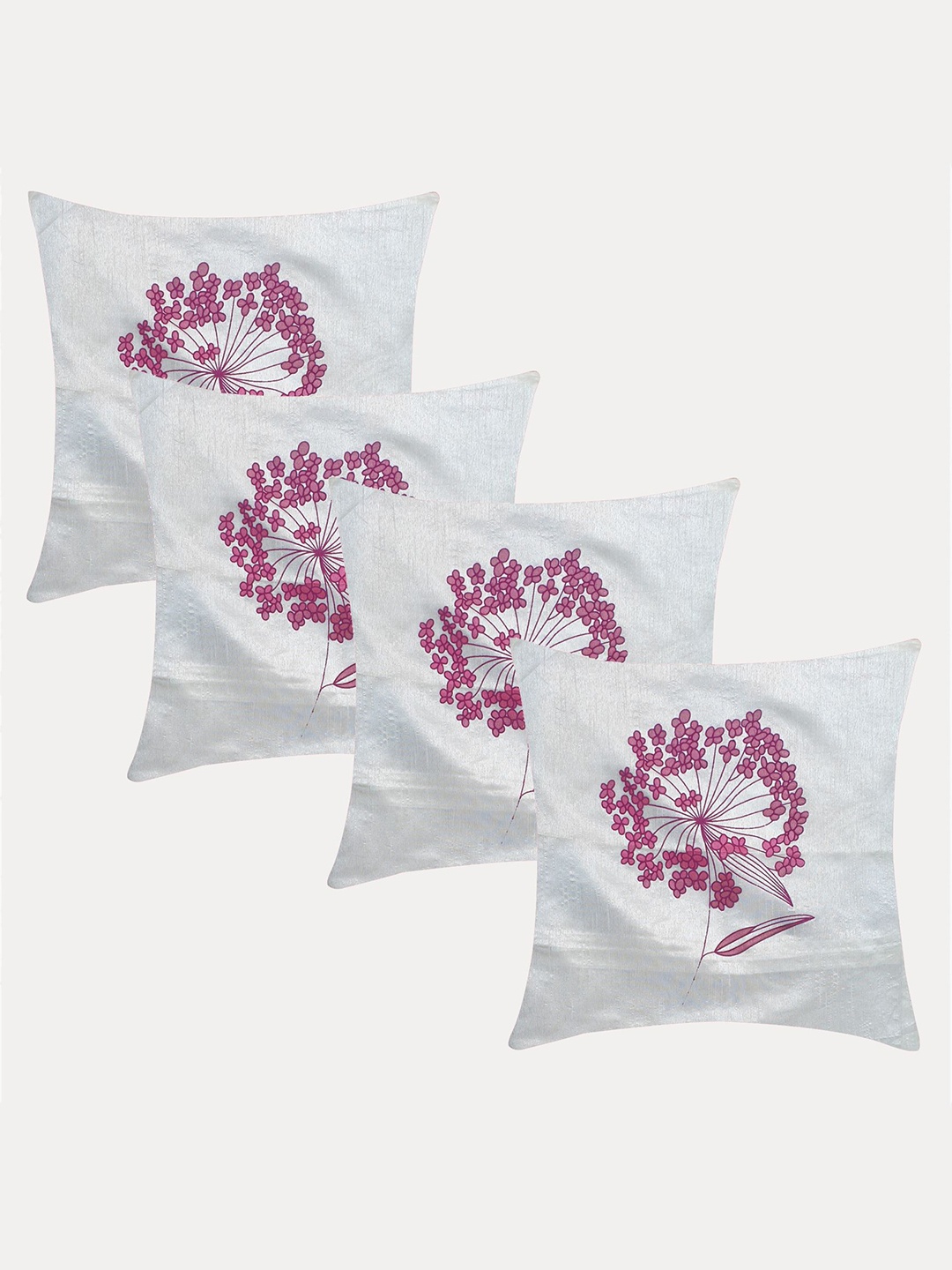 

Molcha Set of 4 White & Pink Floral Square Play Of Sheen & Colour Cushion Covers