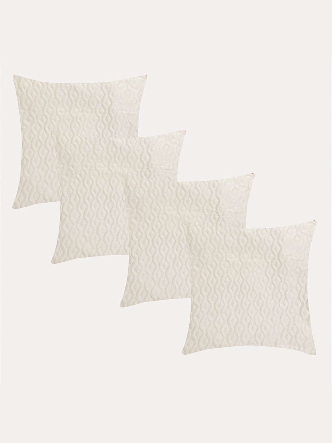 

Molcha Set of 4 Cream-Coloured Geometric Square Play Of Sheen & Colour Cushion Covers