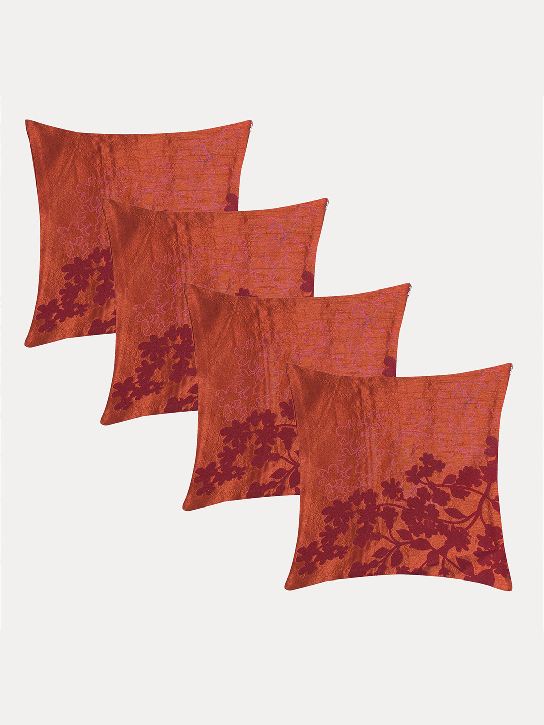 

Molcha Set of 4 Rust & Coffee Brown Floral Square Play Of Sheen & Colour Cushion Covers