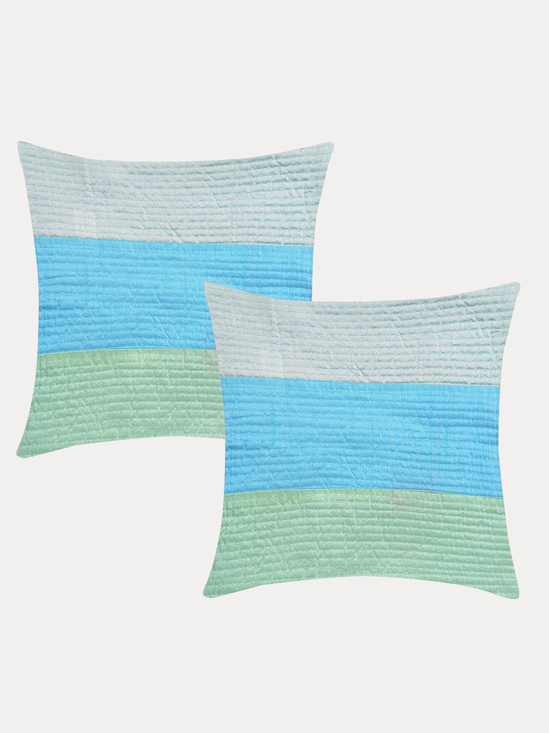 

Molcha Set of 2 Blue & Green Striped Square Play Of Sheen & Colour Cushion Covers