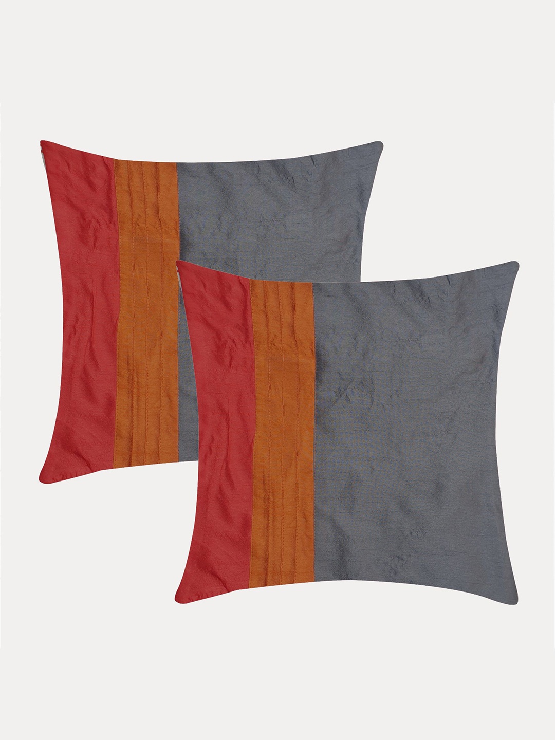 

Molcha Set of 2 Grey & Pink Striped Square Play Of Sheen & Colour Cushion Covers