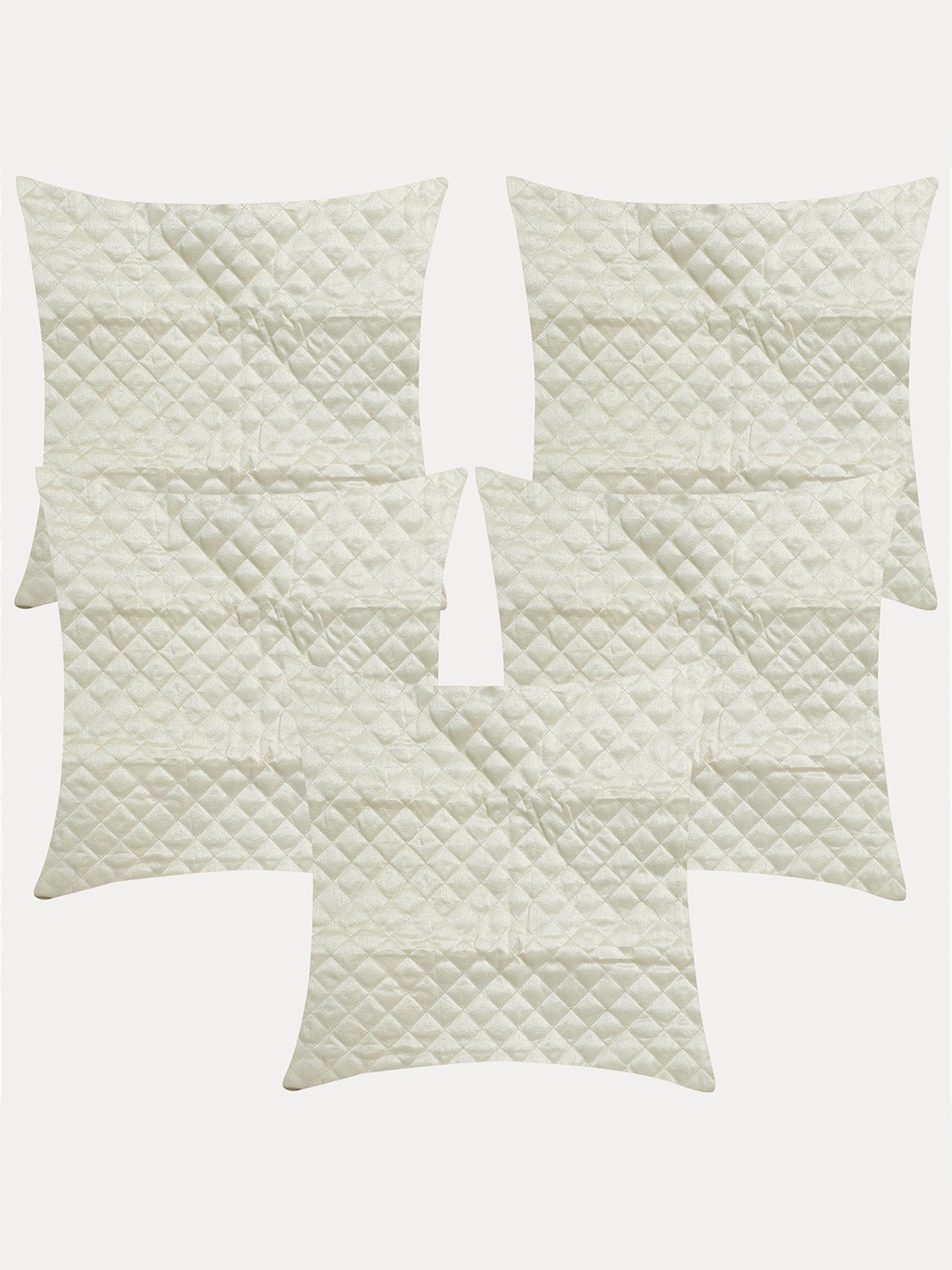 

Molcha Set of 5 Cream-Coloured Geometric Square Play Of Sheen & Colour Cushion Covers