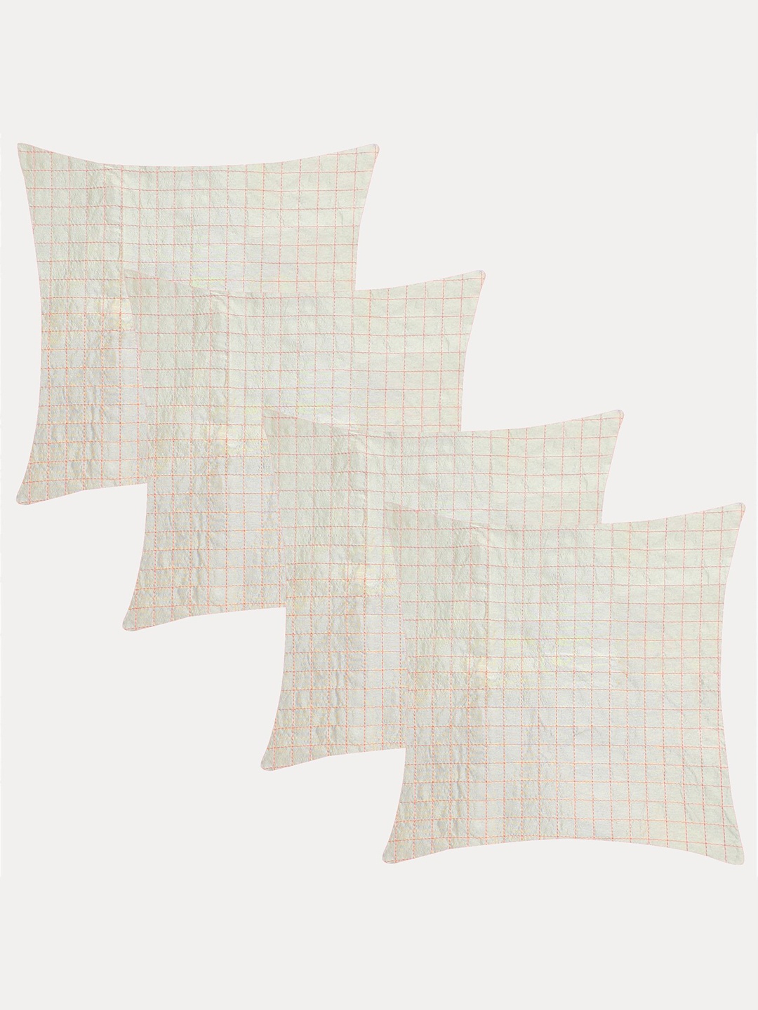 

Molcha Cream-Coloured & Red Set of 4 Geometric Square Cushion Covers