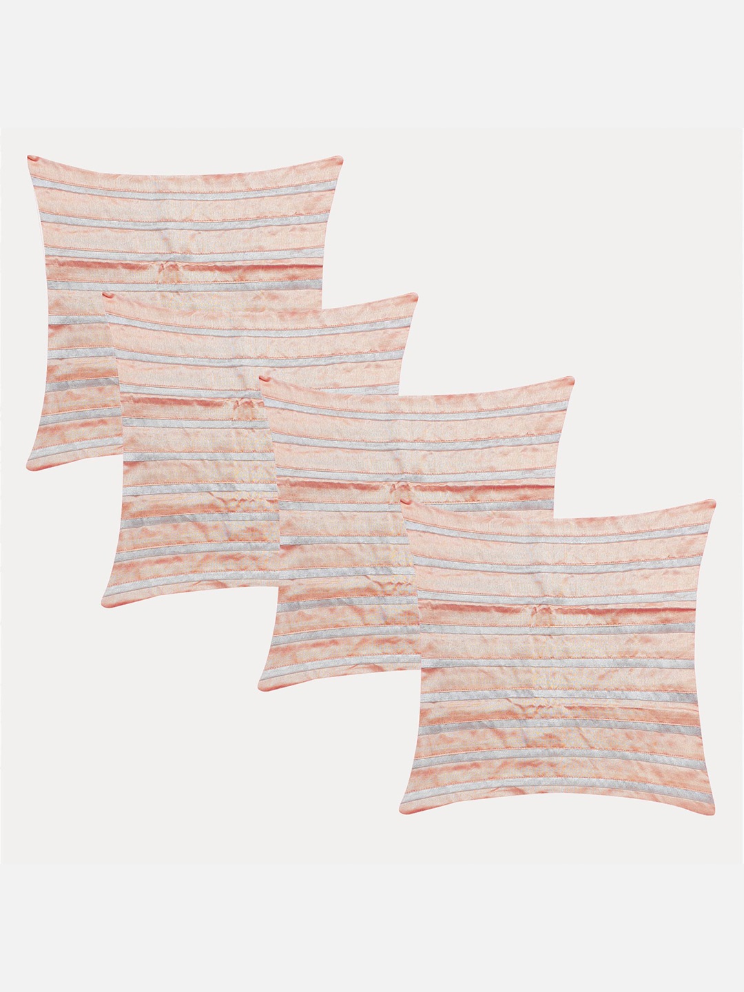 

Molcha Peach-Coloured & Blue Set of 4 Striped Square Cushion Covers