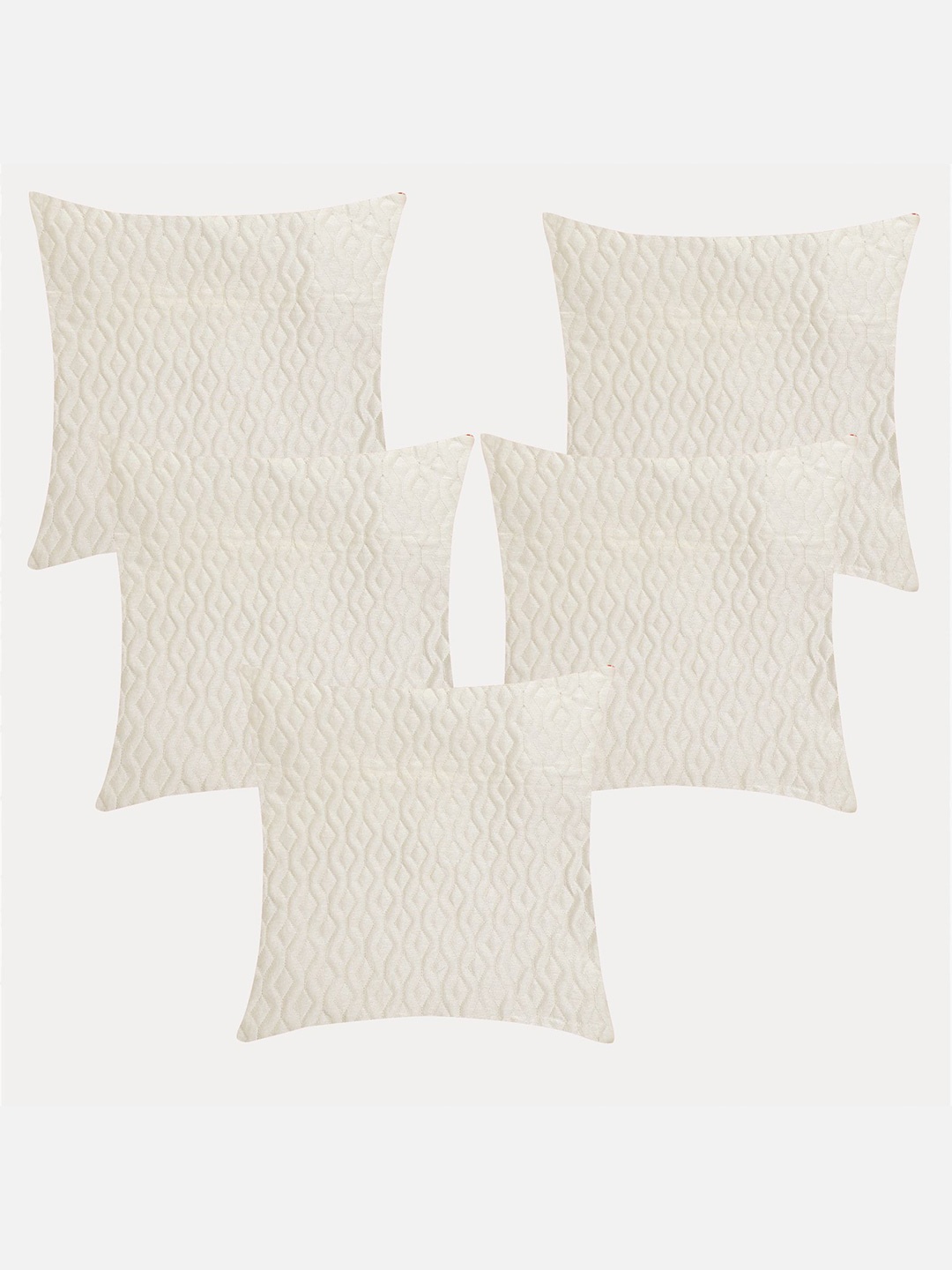 

Molcha Cream-Coloured Set of 5 Geometric Square Cushion Covers