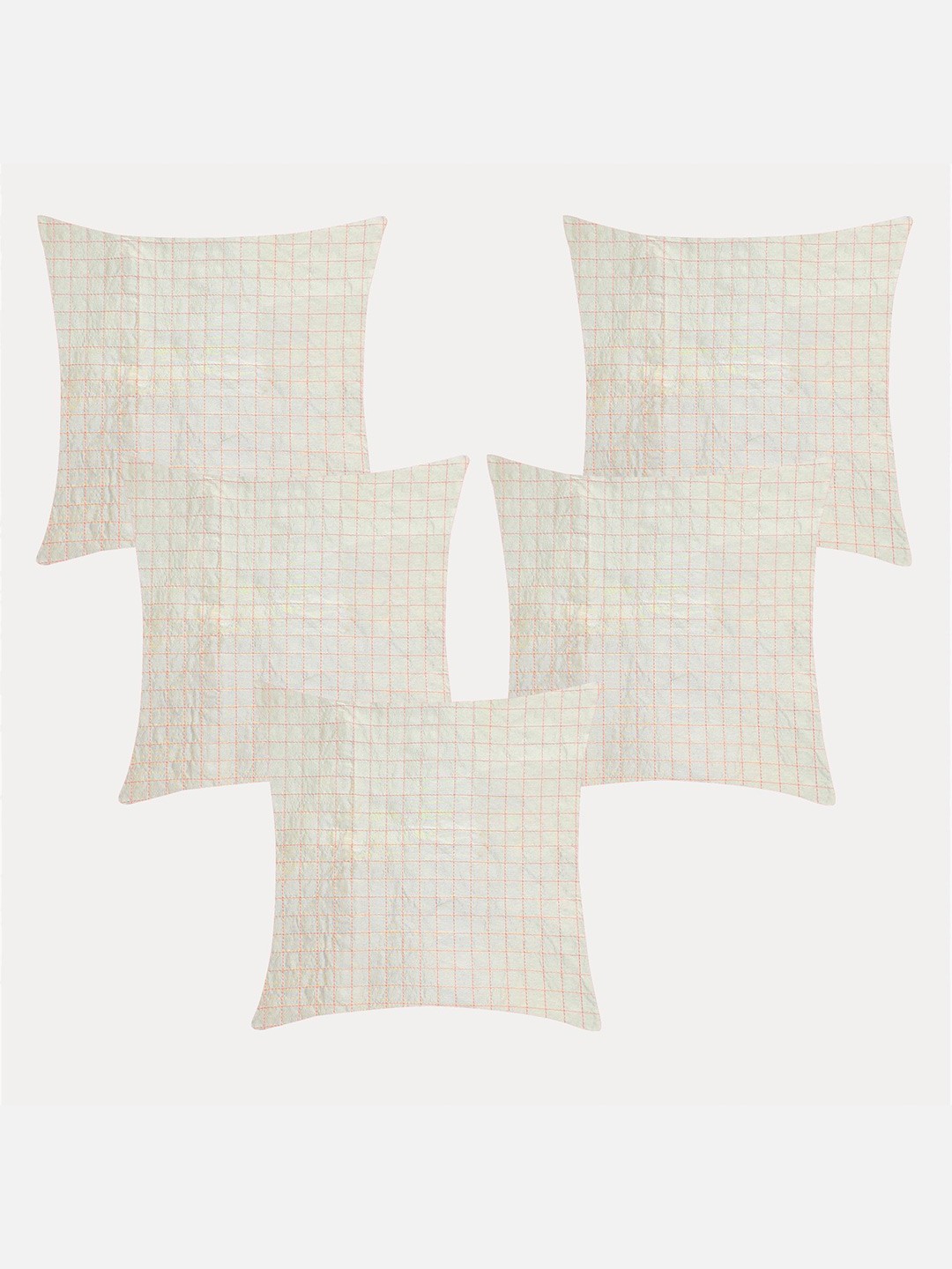 

Molcha Cream-Coloured & Beige Set of 5 Geometric Square Cushion Covers