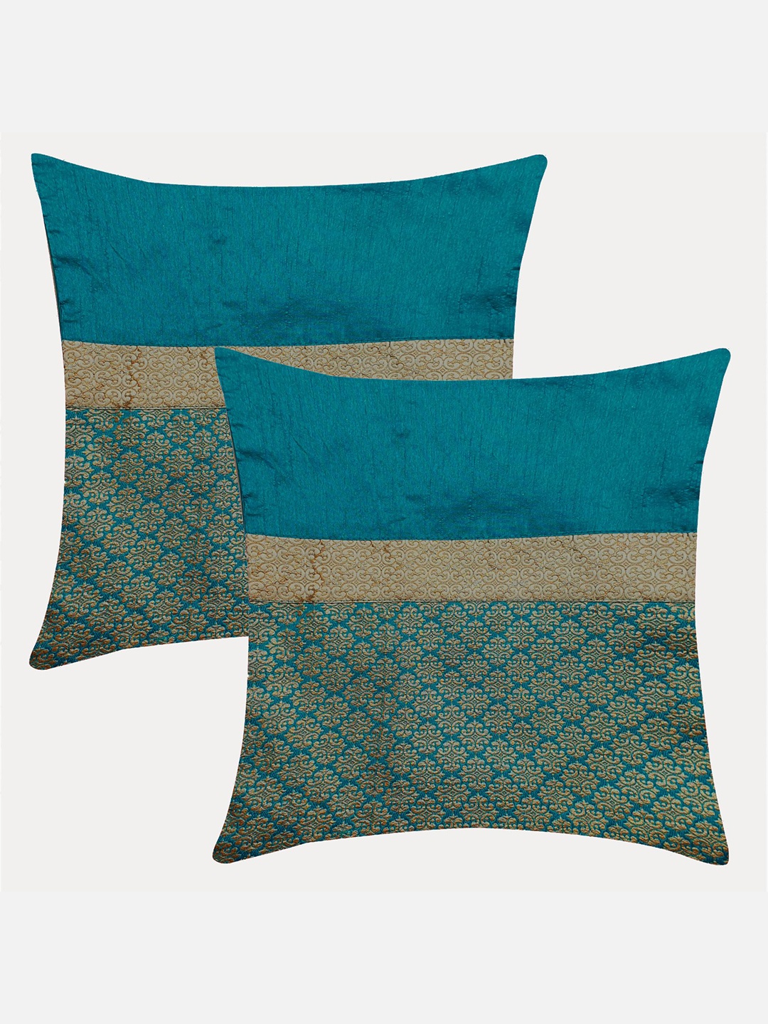 

Molcha Green & Gold-Toned Set of 2 Ethnic Motifs Square Cushion Covers