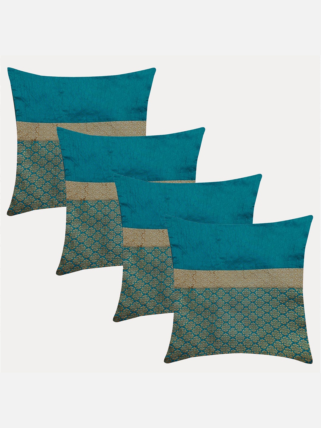 

Molcha Green & Gold-Toned Set of 4 Ethnic Motifs Square Cushion Covers