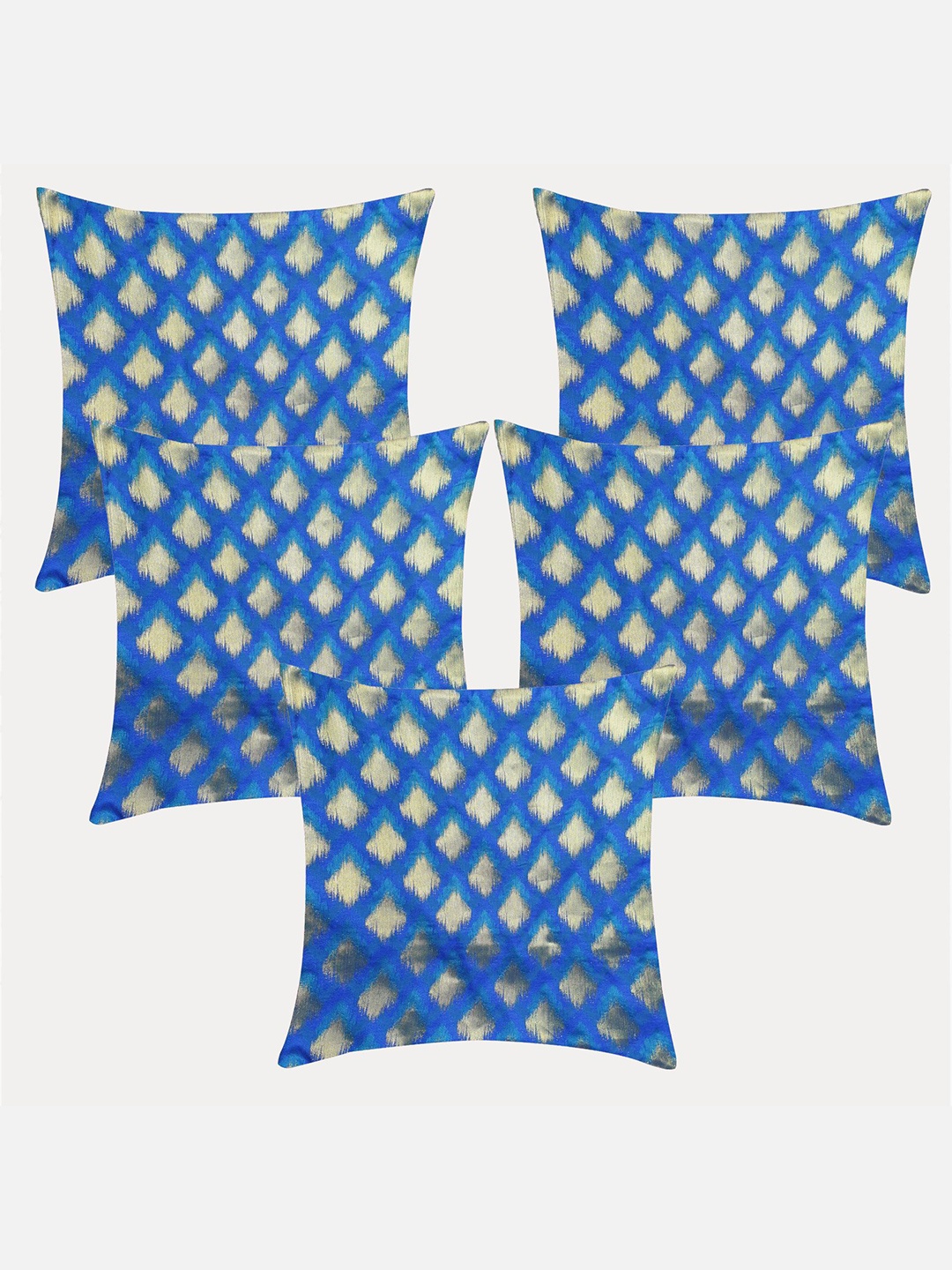 

Molcha Blue & Cream-Coloured Set of 5 Geometric Square Cushion Covers