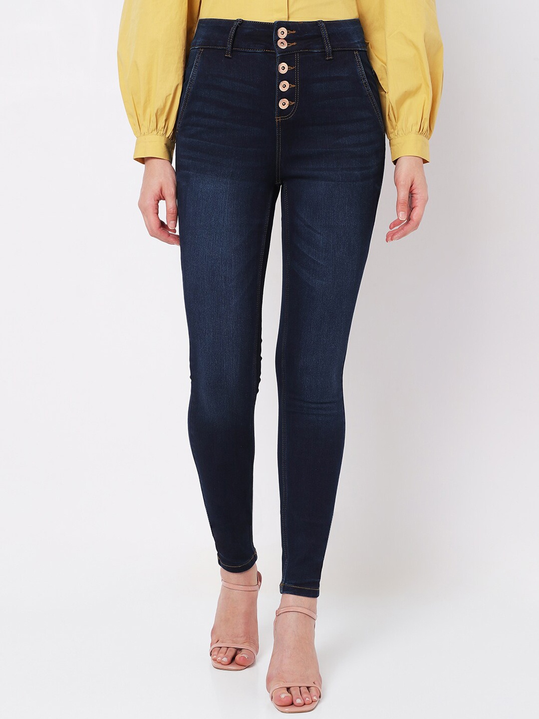 

Vero Moda Women Blue Skinny Fit High-Rise Light Fade Stretchable Jeans