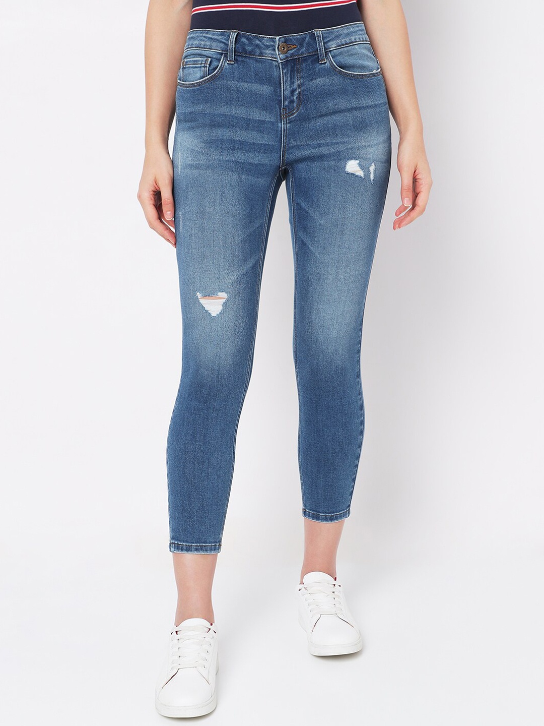 

Vero Moda Women Blue Skinny Fit Low Distress Light Fade Stretchable Jeans