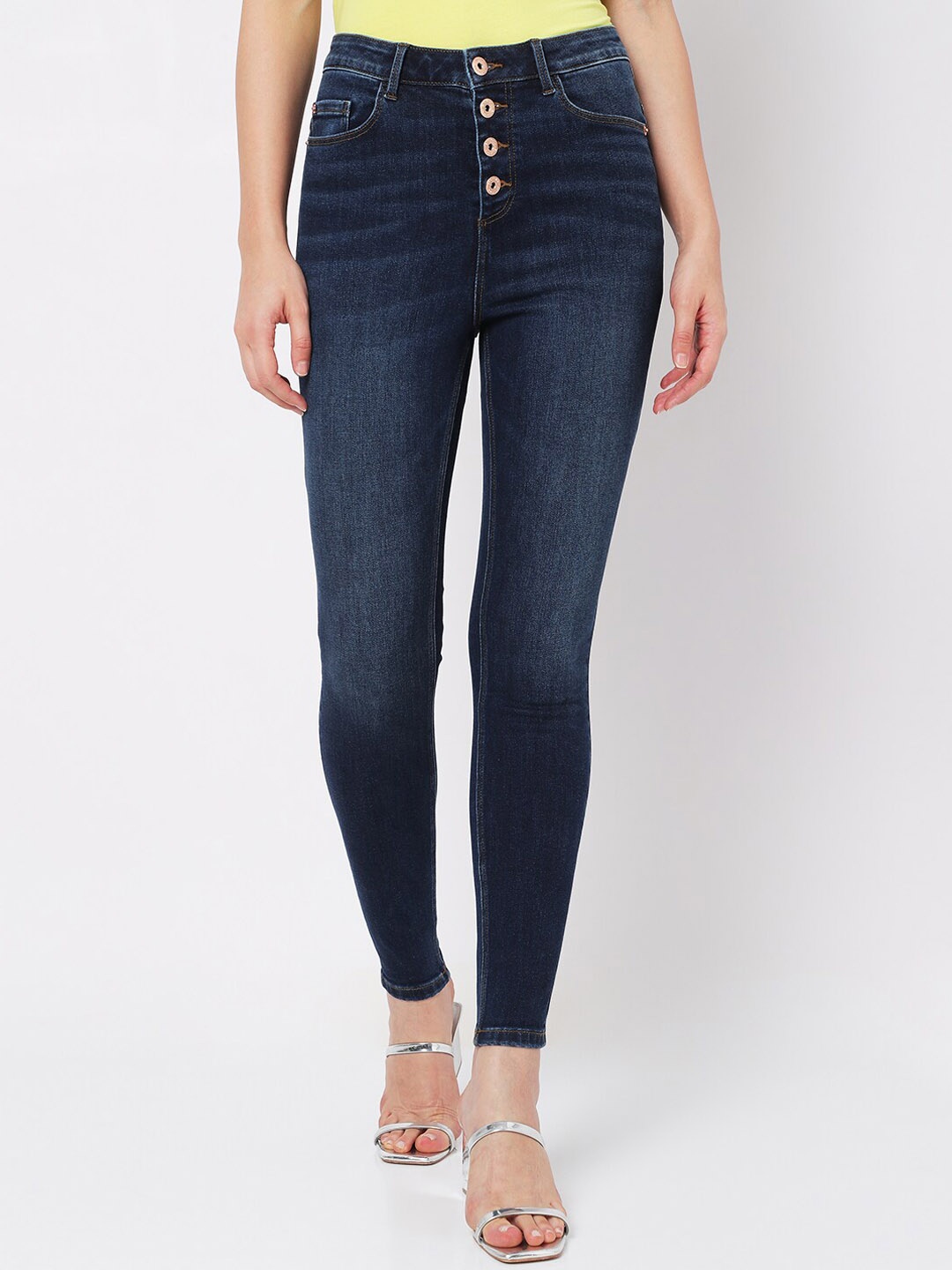 

Vero Moda Women Blue Skinny Fit High-Rise Light Fade Stretchable Jeans