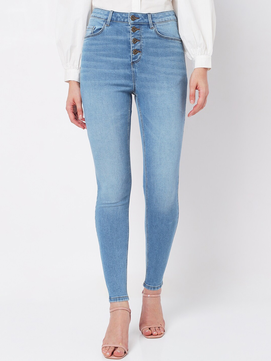 

Vero Moda Women Blue Skinny Fit High-Rise Light Fade Stretchable Jeans