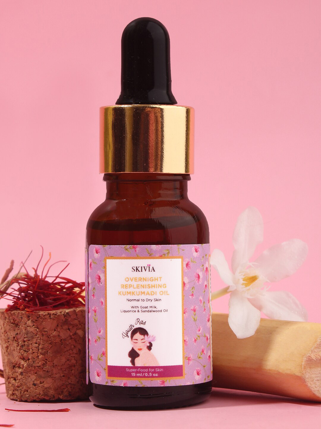 

SKIVIA Overnight Replenishing Kumkumadi Face Oil with Goat Milk & Sandalwood -15 ml, Pink